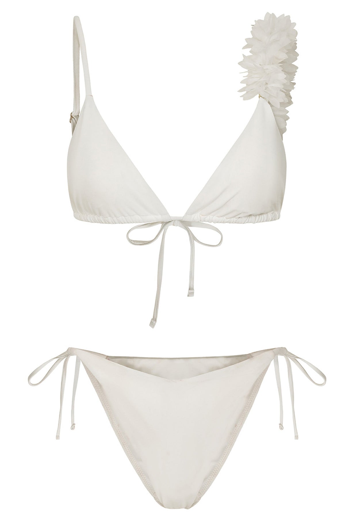 Cassia | Vit bikinitopp i triangelform med blomdetaljer