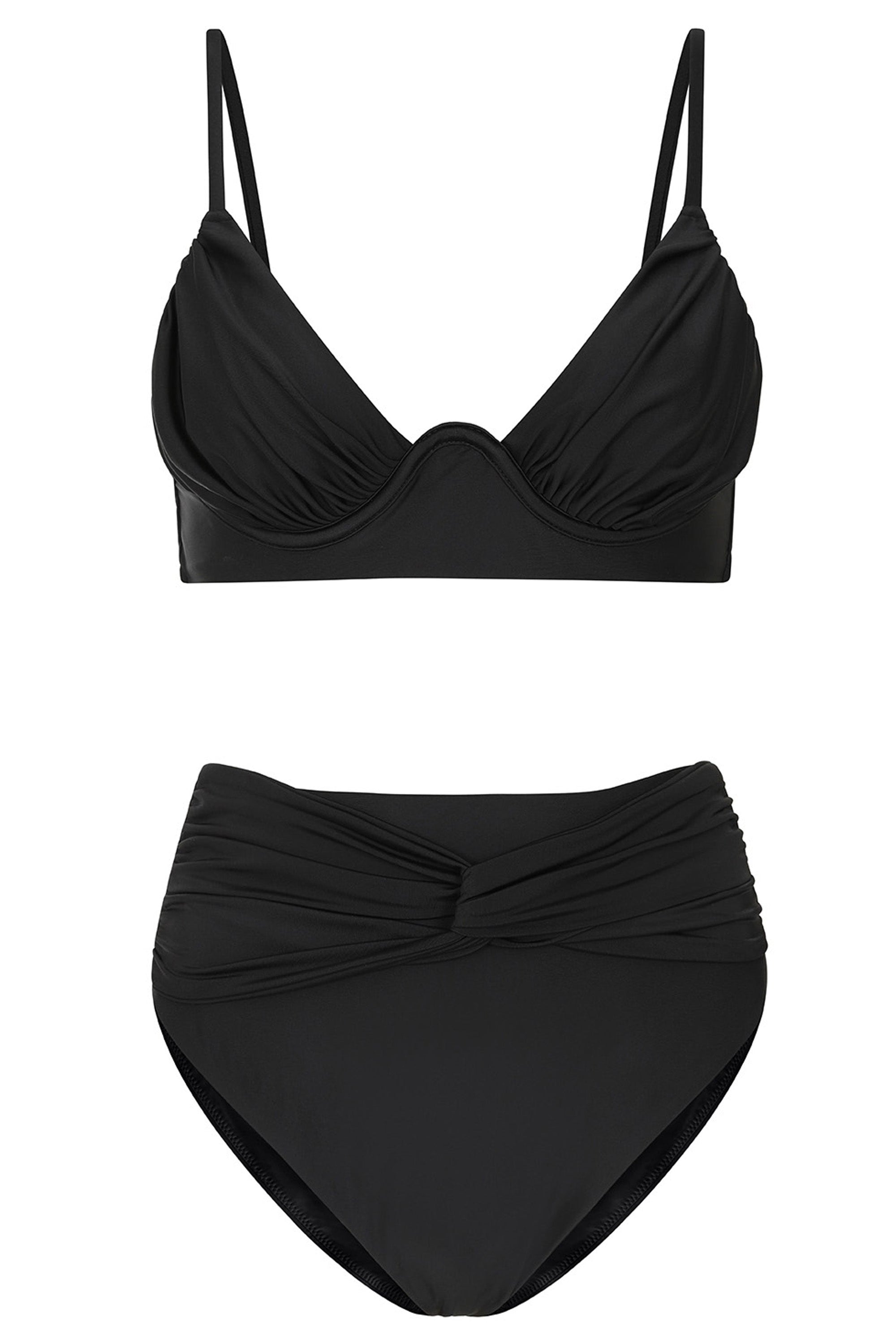 High Tide | Svart bikinitrosa med hög midja och tvistad detalj