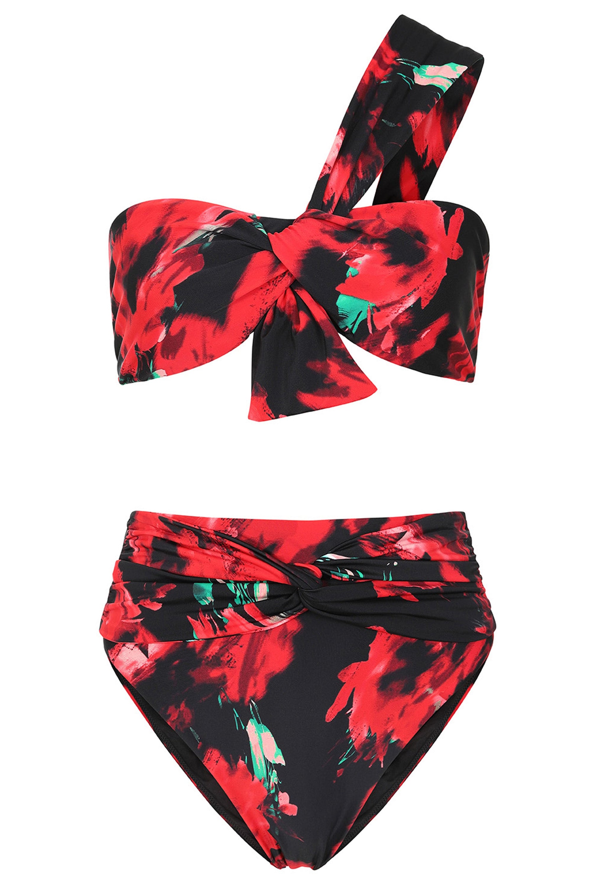 High Tide | Flerfärgad bikinitrosa med hög midja och tvistad detalj
