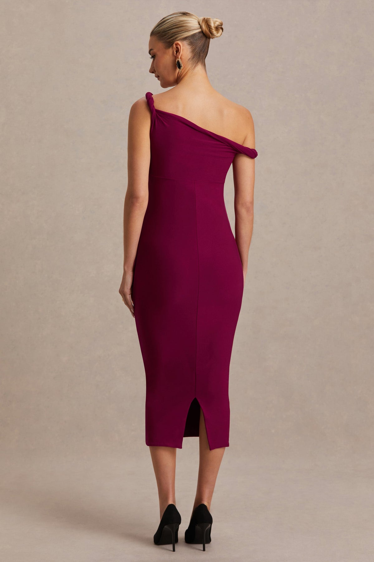 Salome | Burgundy midiklänning i gravidmodell med asymmetrisk halsringning