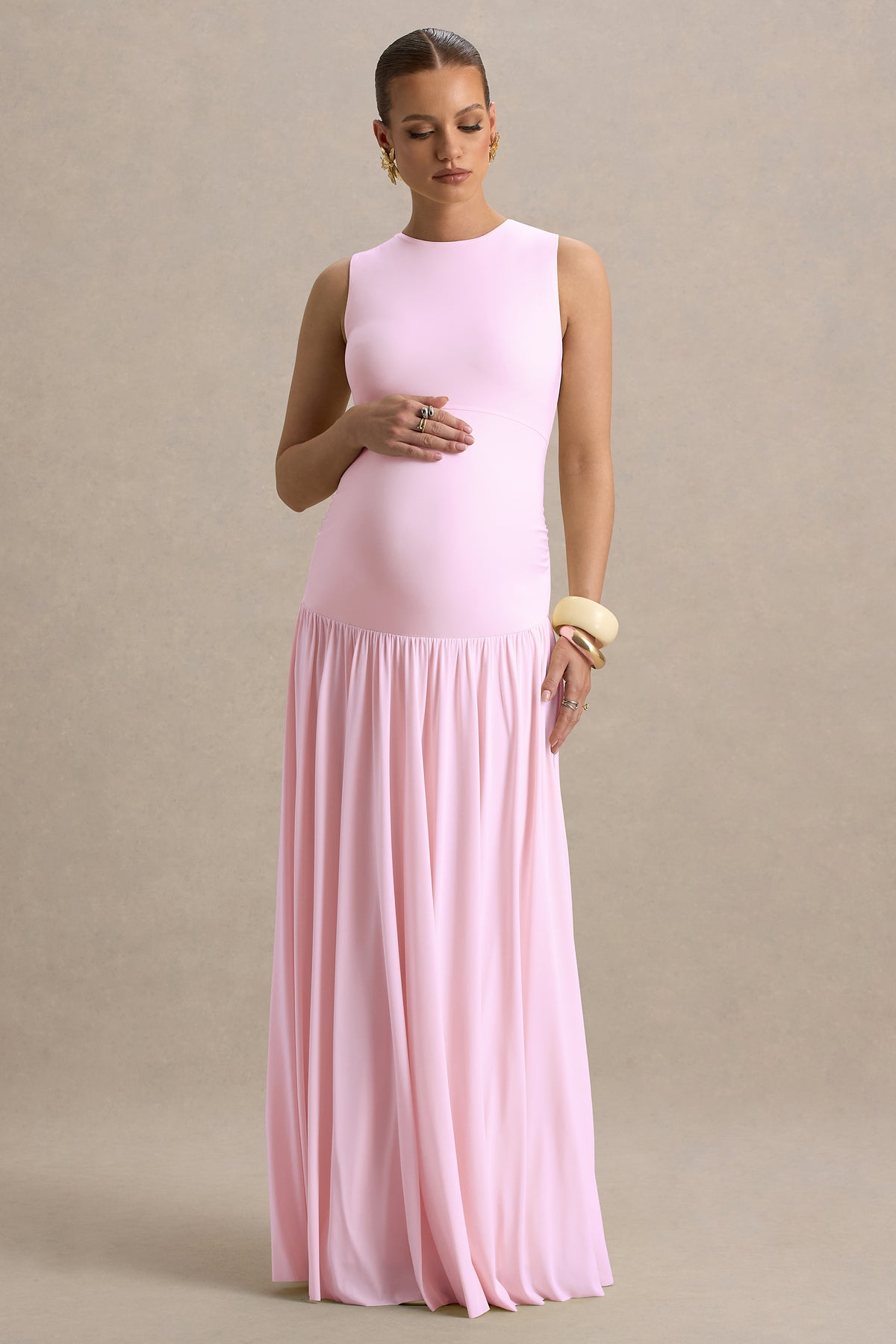 ECM_HR_CL136318081 - Outline | Light Pink Crew-Neck Maternity Maxi Dress With Pleated Skirt1.jpg