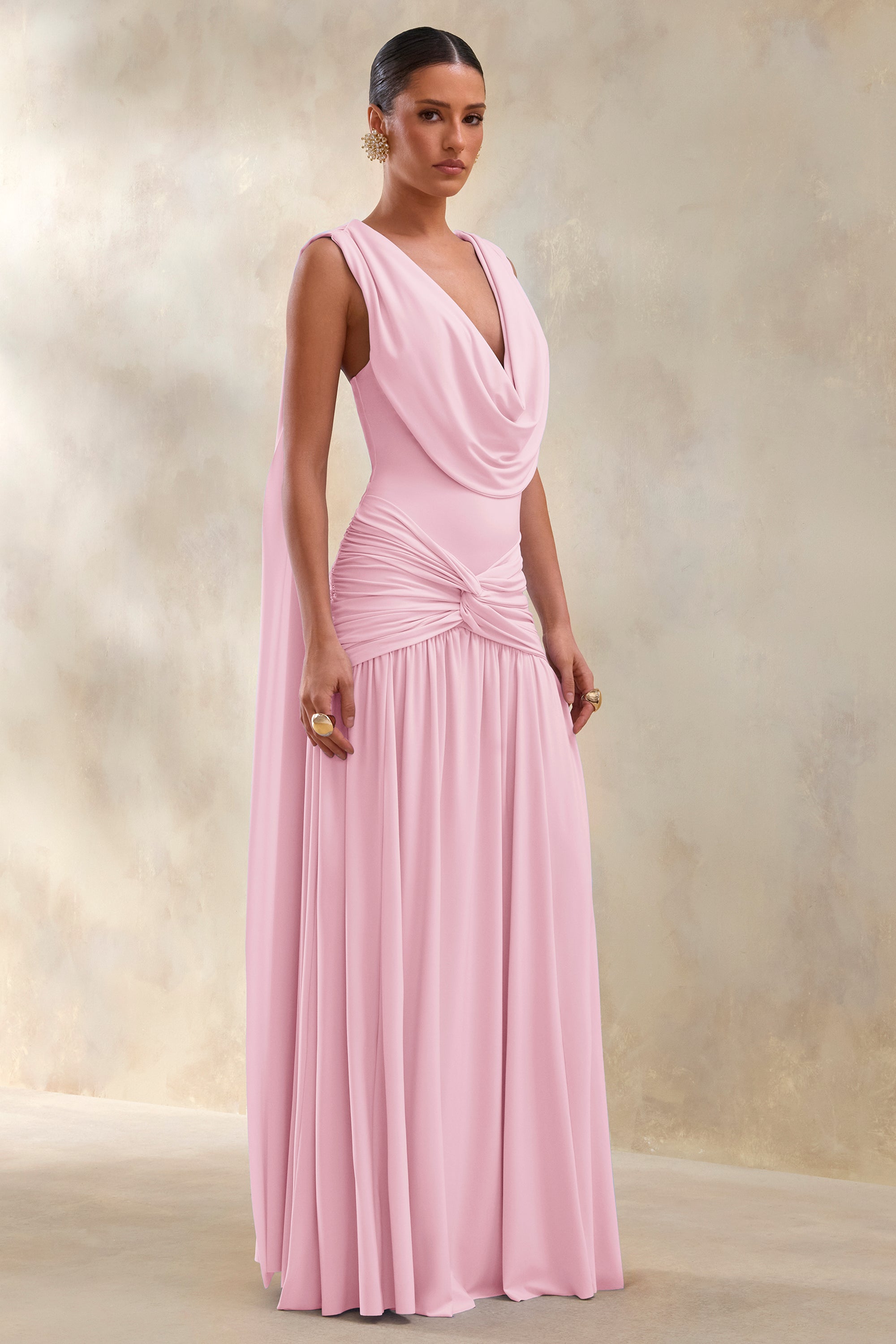 ECM_HR_CL137299081 - Amelisse | Light Pink Plunge-Neck Maxi Dress With Ruched-Detailing_05.jpg