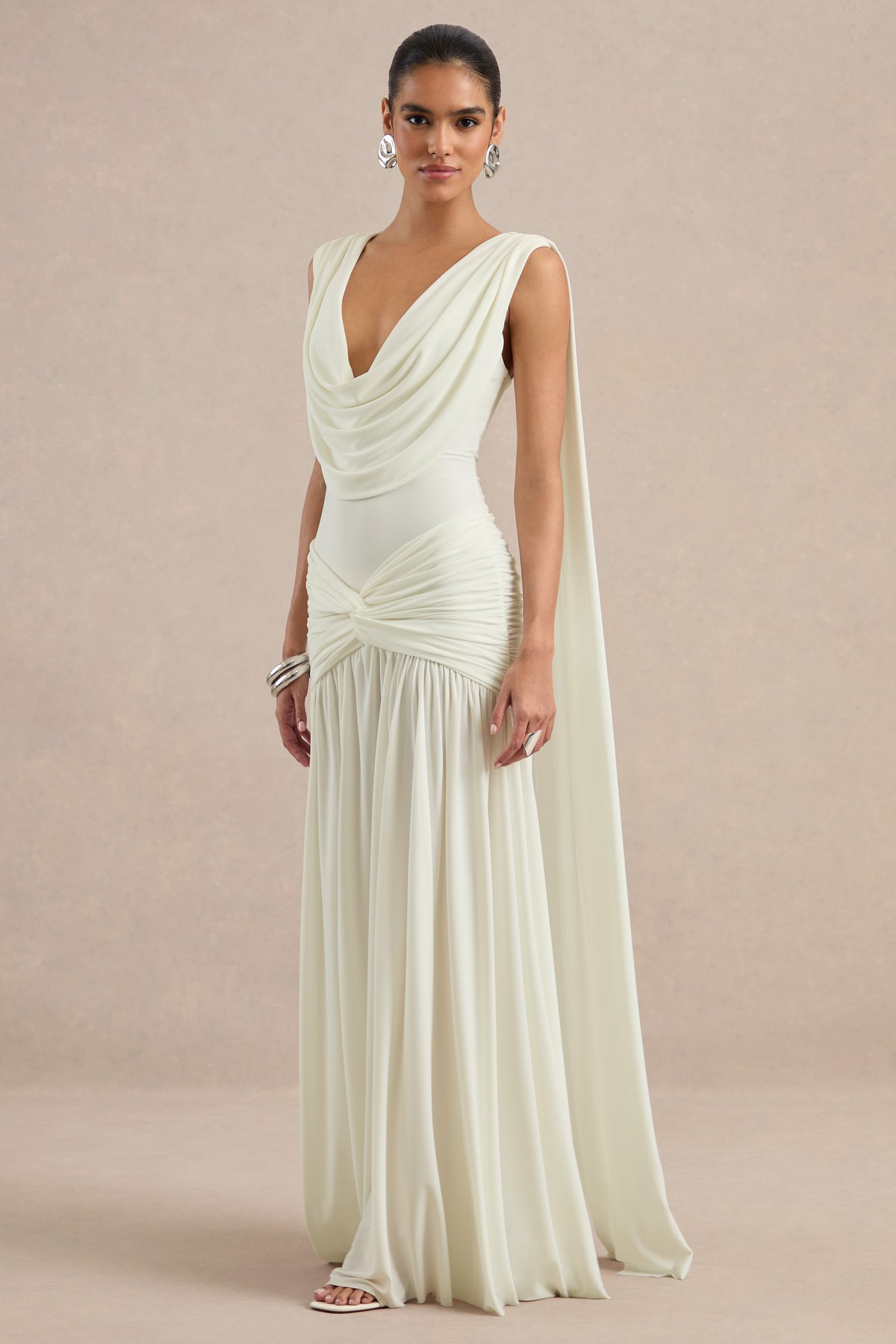 ECM_HR_CL137299111 Amelisse Cream Jersey Ruched Cowl Maxi Dress With Twist Panel And Shoulder Sash Detailing4.jpg