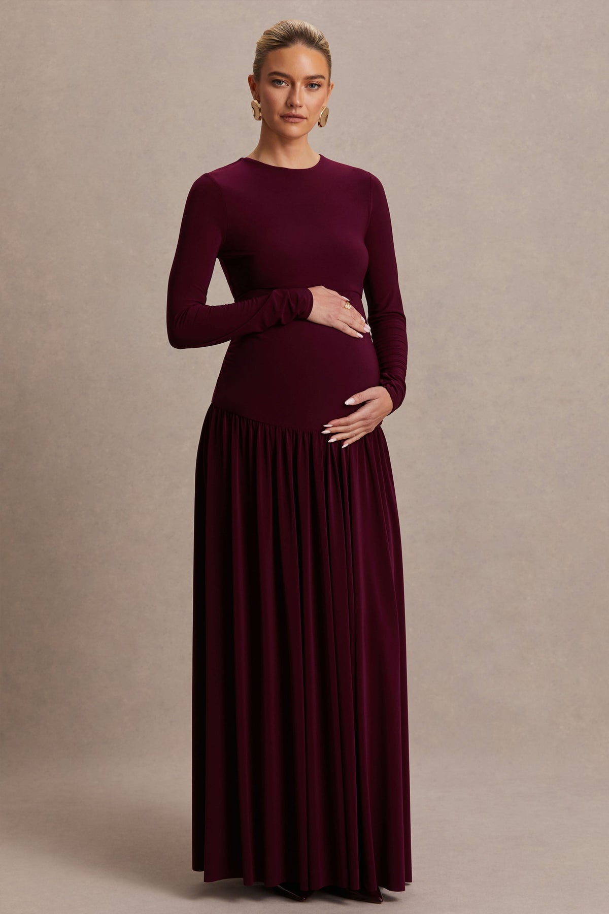 Monroe | Burgundy långärmad långklänning i gravidmodell