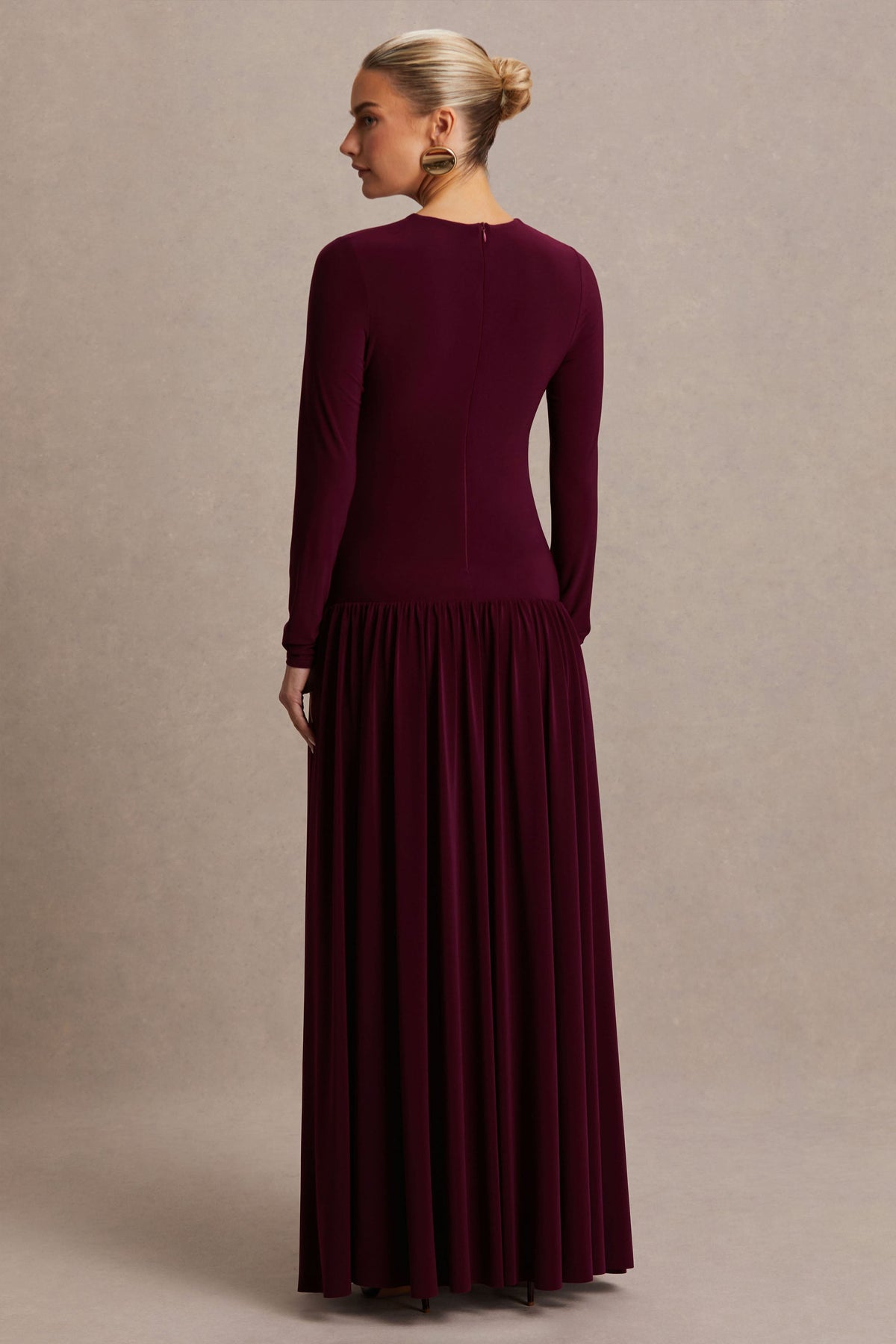 Monroe | Burgundy långärmad långklänning i gravidmodell