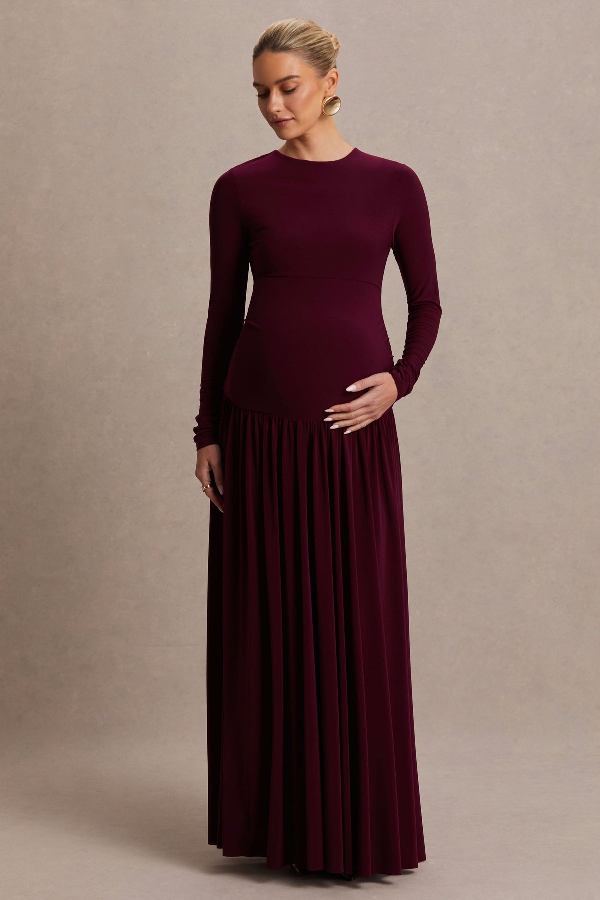 Monroe | Burgundy långärmad långklänning i gravidmodell