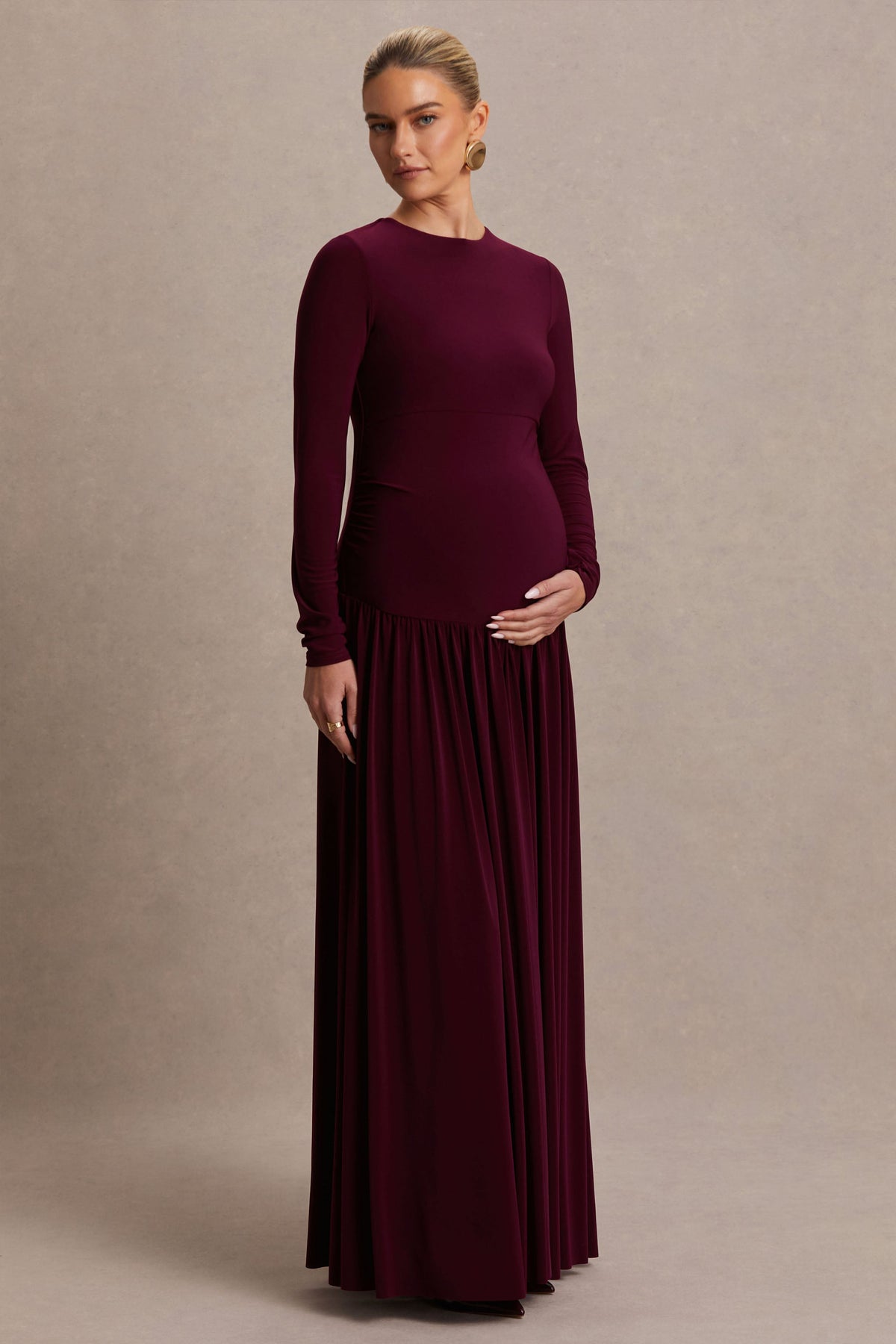 Monroe | Burgundy långärmad långklänning i gravidmodell