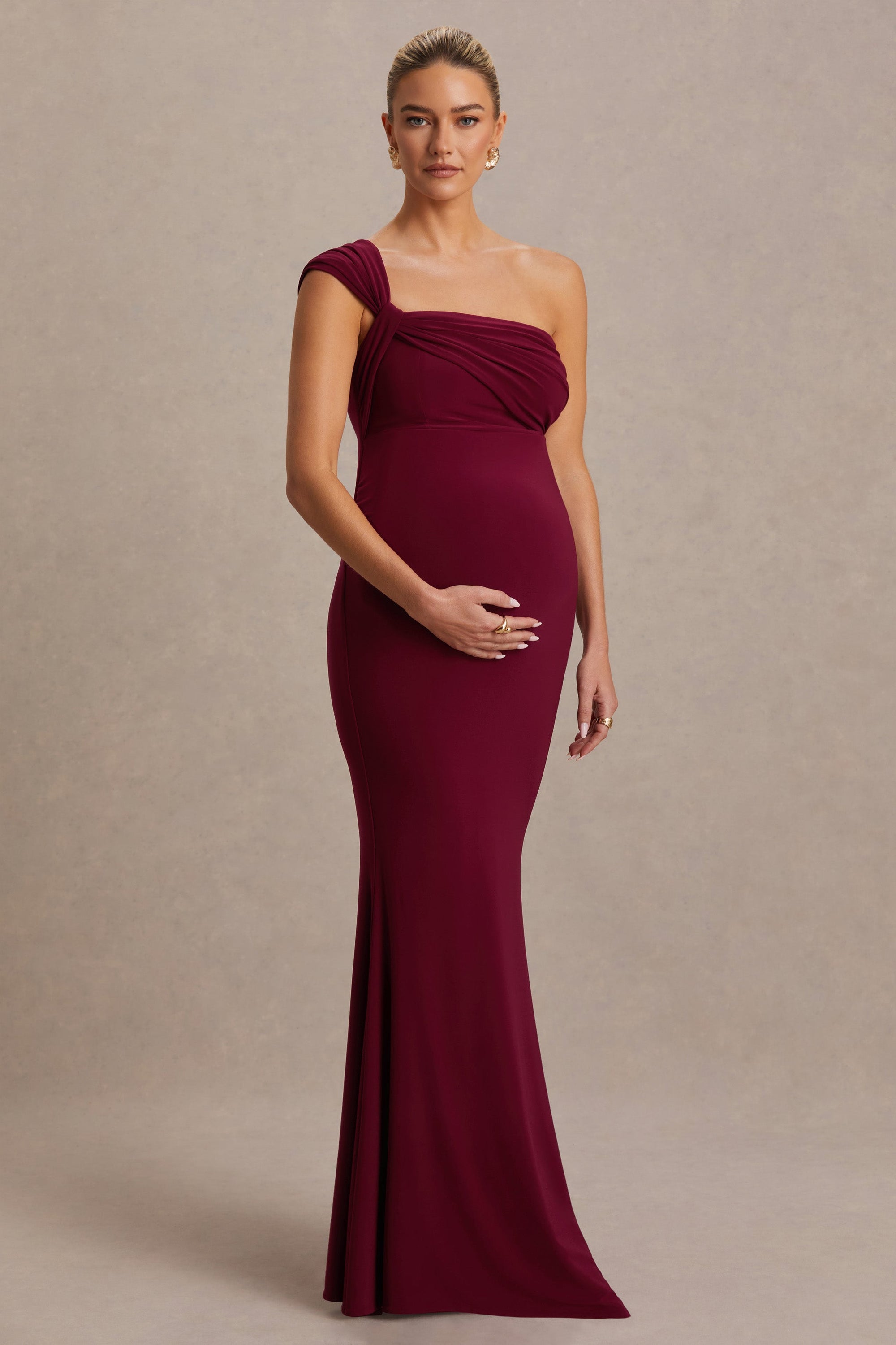 Mila | Burgundy enaxlad långklänning i gravidmodell
