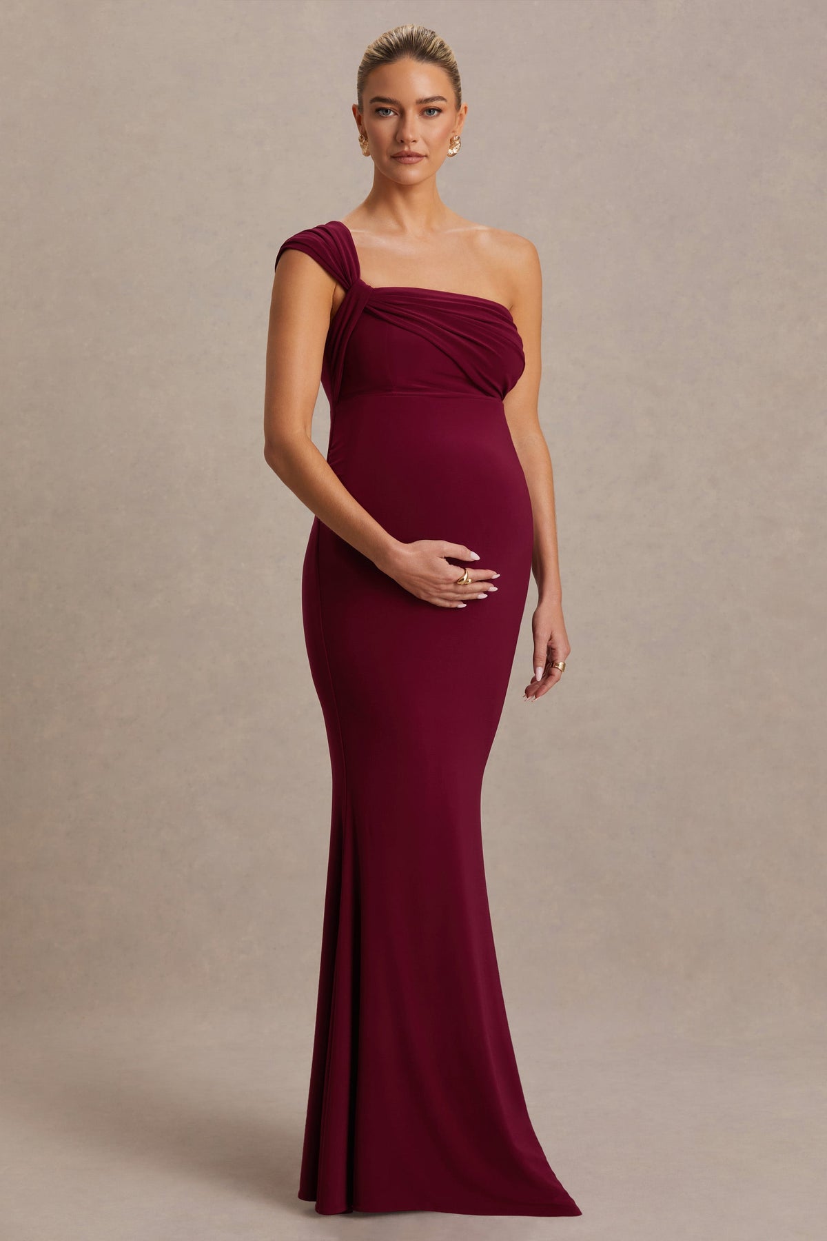 Mila | Burgundy enaxlad långklänning i gravidmodell