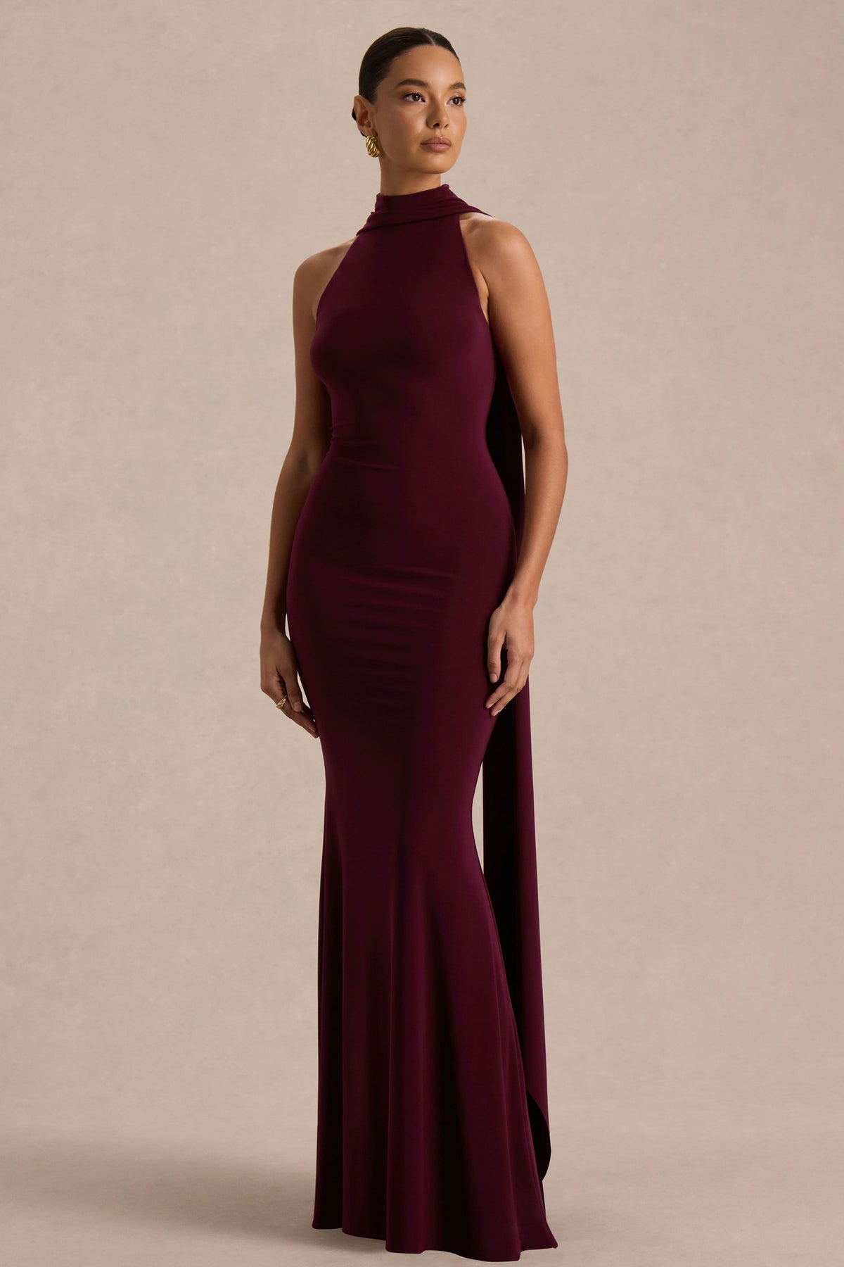 Cordy | Burgundy långklänning med sjaldetalj