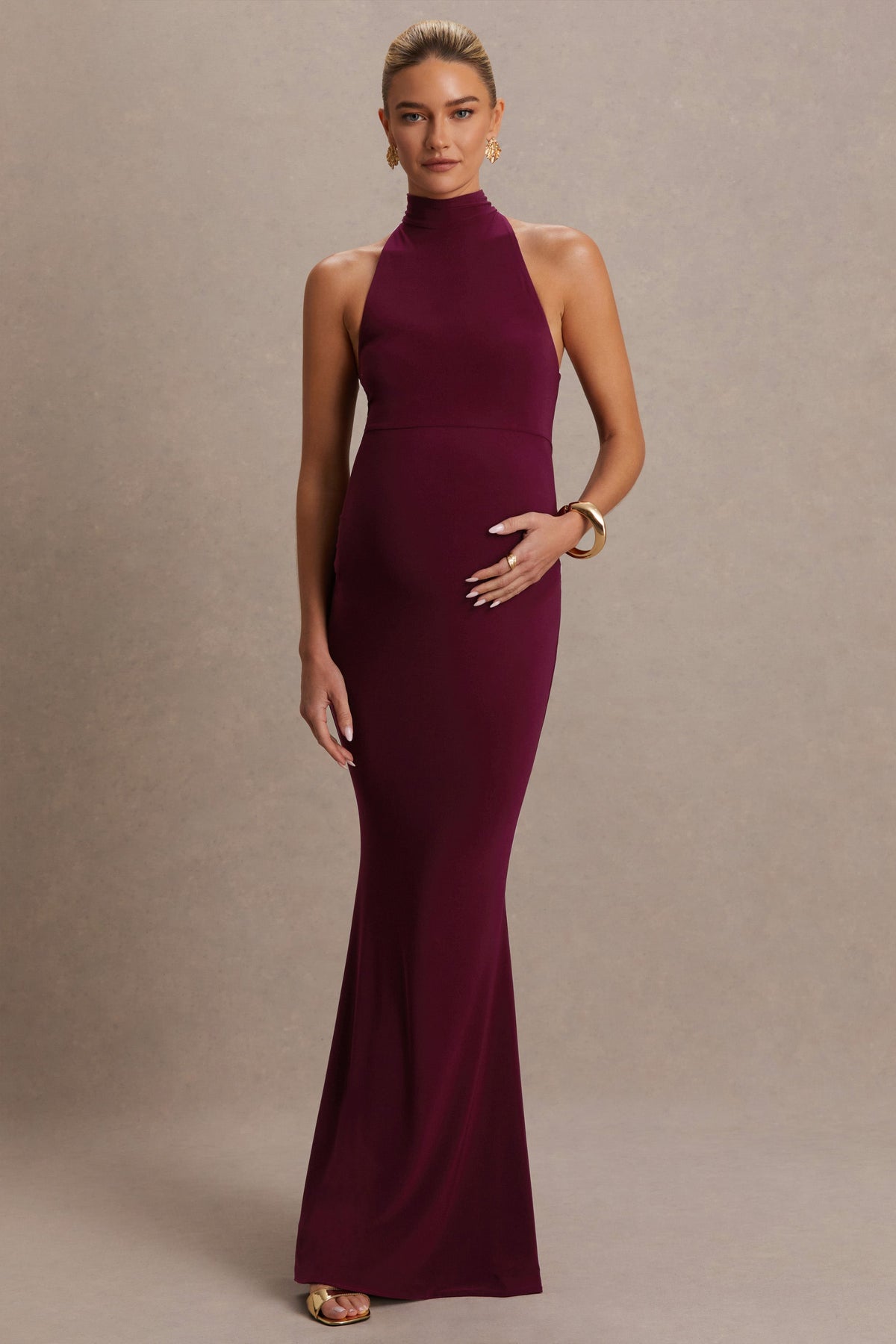 Kaia | Burgundy långklänning i gravidmodell