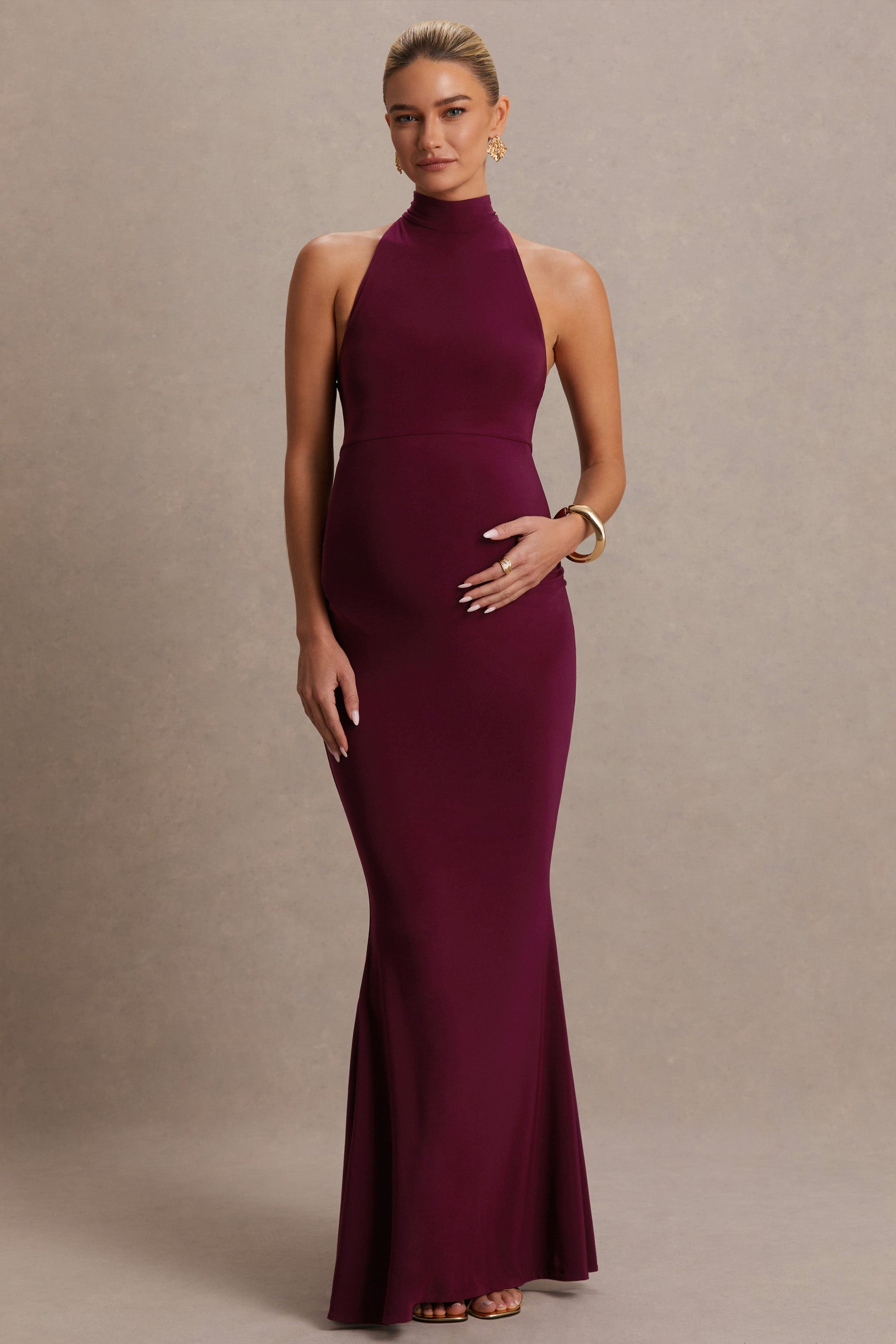 Kaia | Burgundy långklänning i gravidmodell