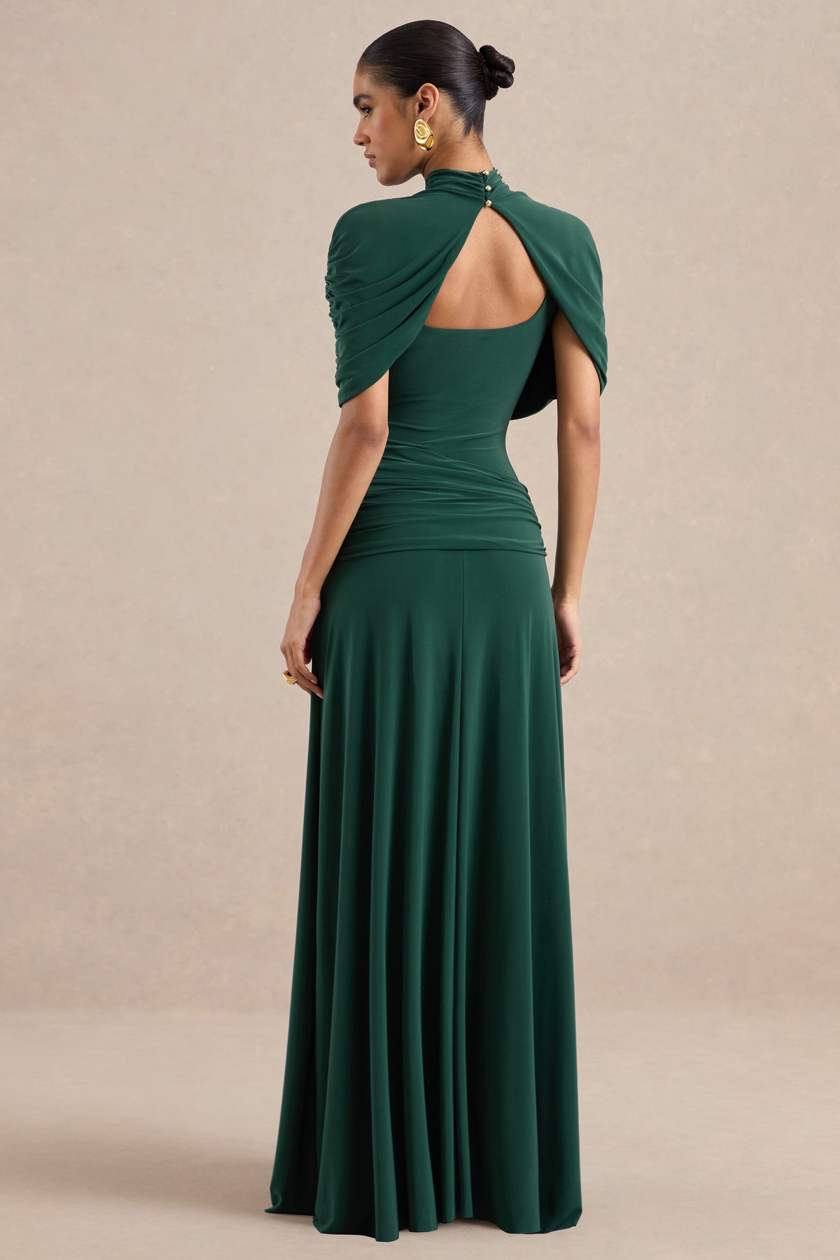 ECM_HR_CL137692038 - Evelisse _ Dark Green Jersey Ruched High Neck Short Sleeve Maxi Dress With Draped Detailing And Twist Sash5.jpg