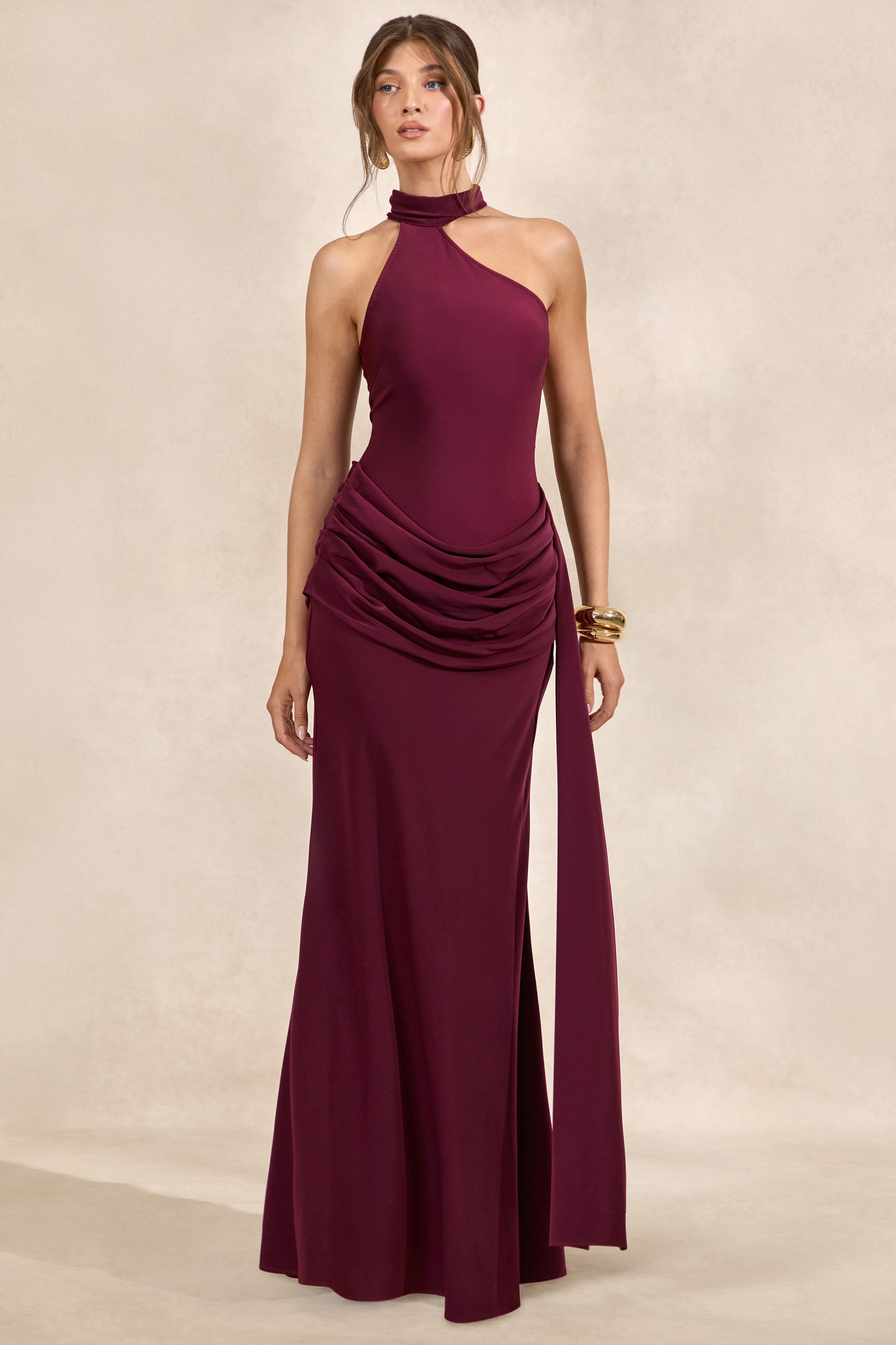 CL137729102 - Aevina _ Burgundy Satin Asymmetric-Neck Maxi Dress With Sash-Detail0.jpg