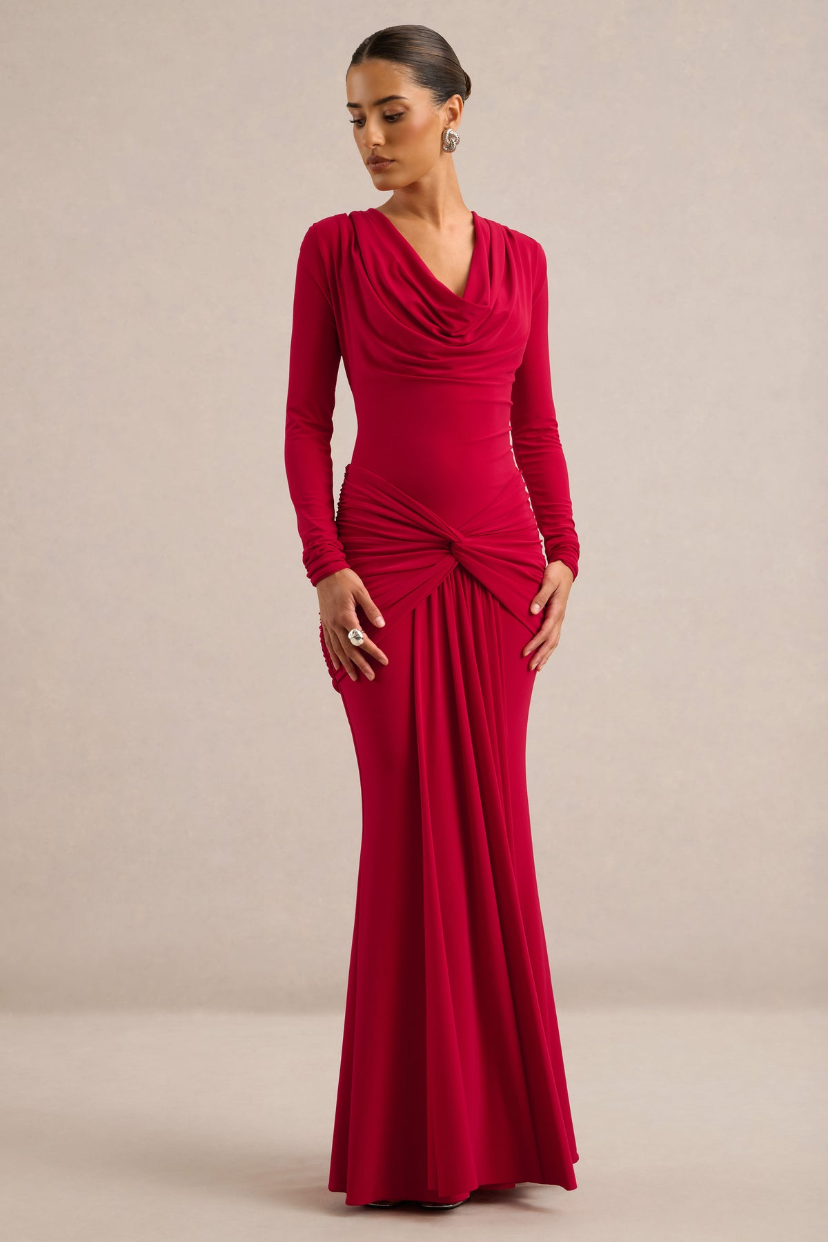ECM_HR_CL137786100 - Palerma _ Red Draped Cowl-Neck Maxi-Dress With Gathered-Detailing3.jpg