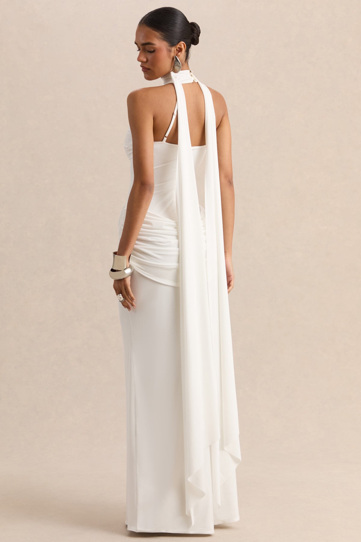 ECM-HR-CL137787110 - Lorintha - White High-Neck Maxi Dress With Draped-Detailing 06.jpg