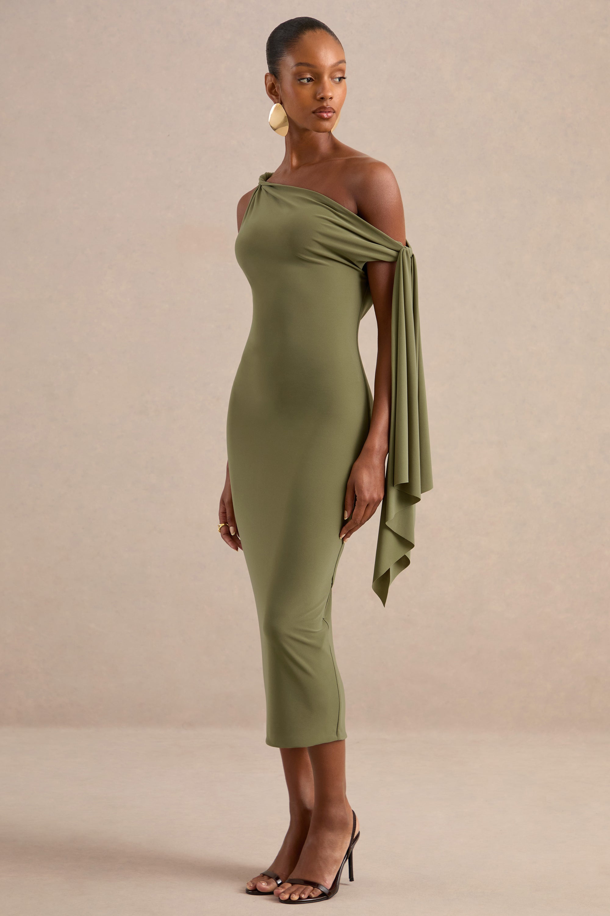 ECM_HR_CL137892031 - Arcelia Olive Asymmetric-Neck Midi Dress With Knot-Sleeve Detail1.jpg