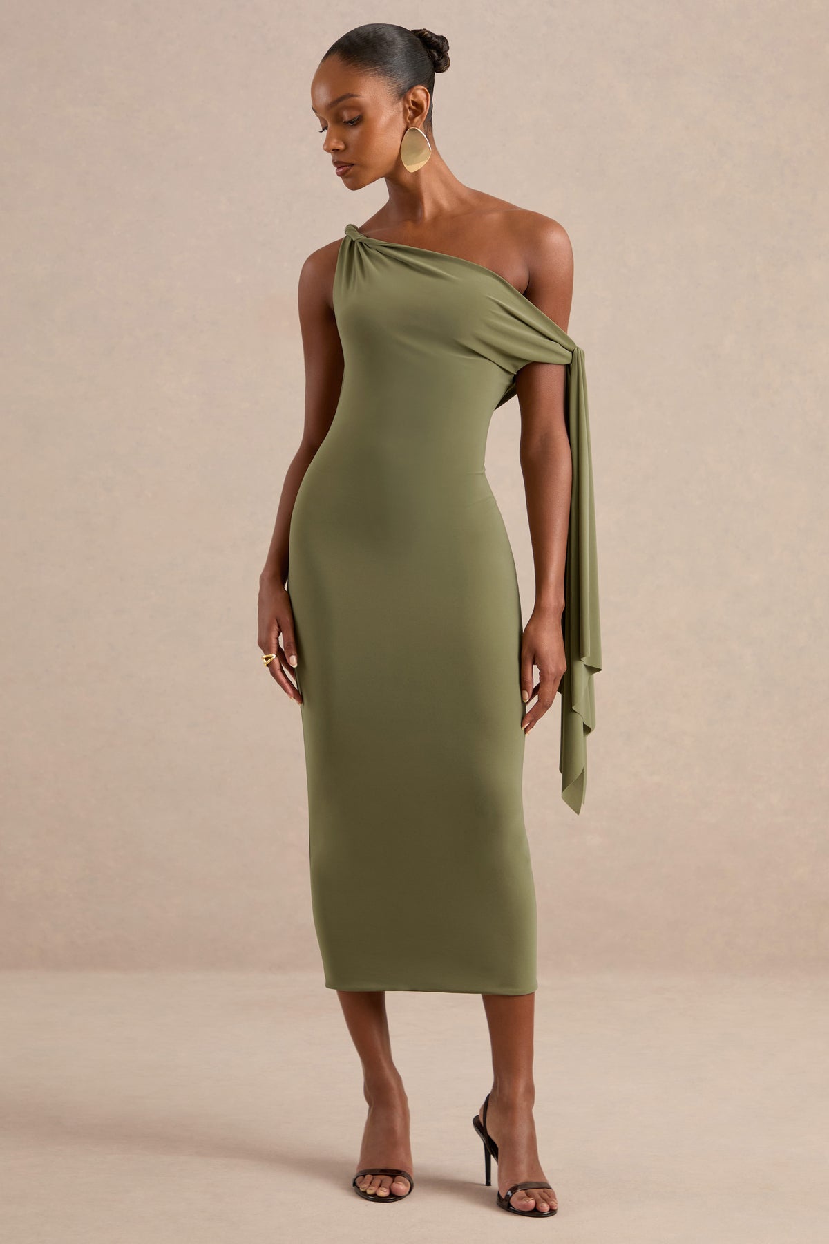 ECM_HR_CL137892031 - Arcelia Olive Asymmetric-Neck Midi Dress With Knot-Sleeve Detail2.jpg
