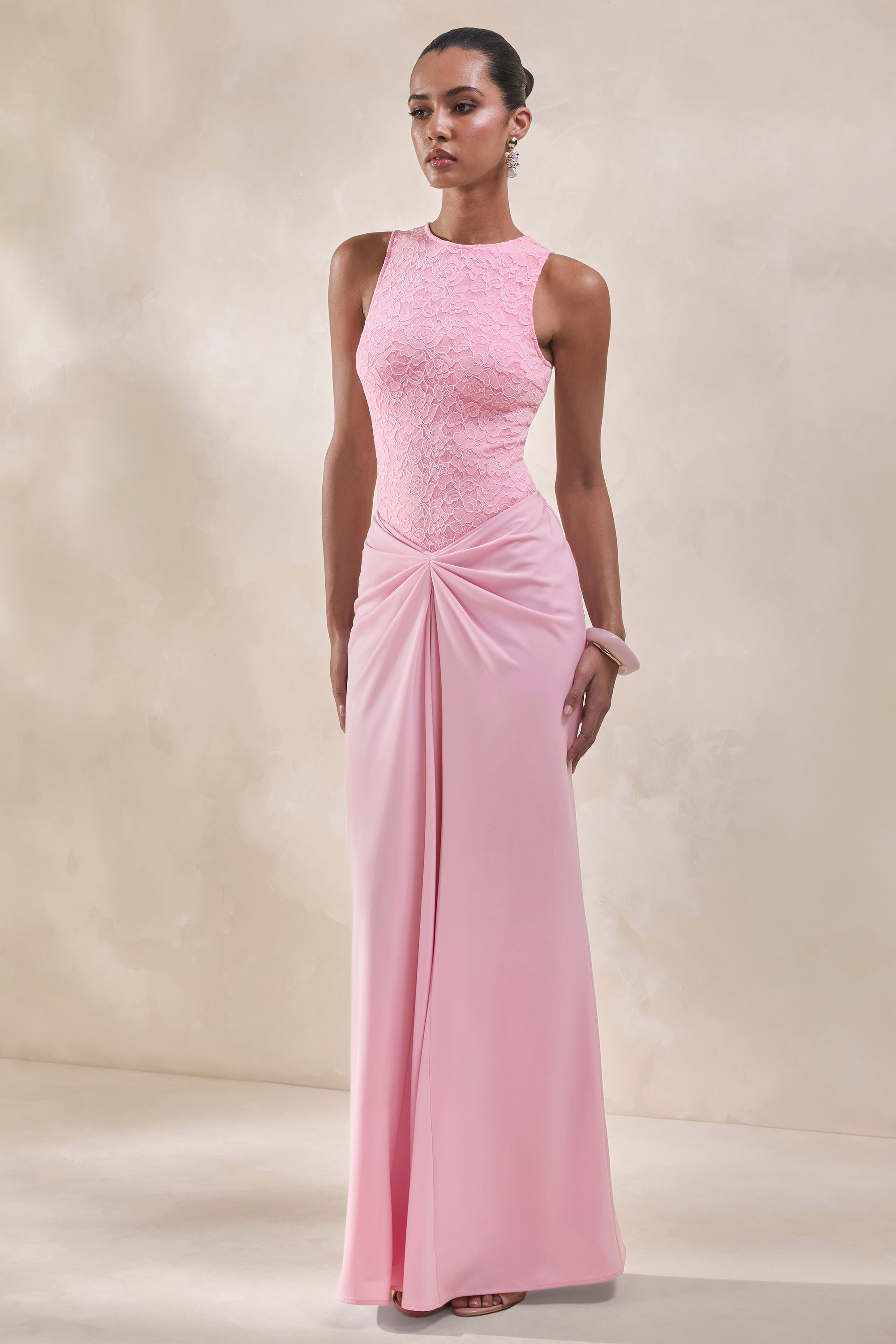 ECM_HR_CL137964084 - Setaria _ Pink Satin Maxi-Skirt With Gathered-Detailing And Sash + CL137962084 - Serale _ Pink Lace Halter-Neck Bodysuit0.jpg