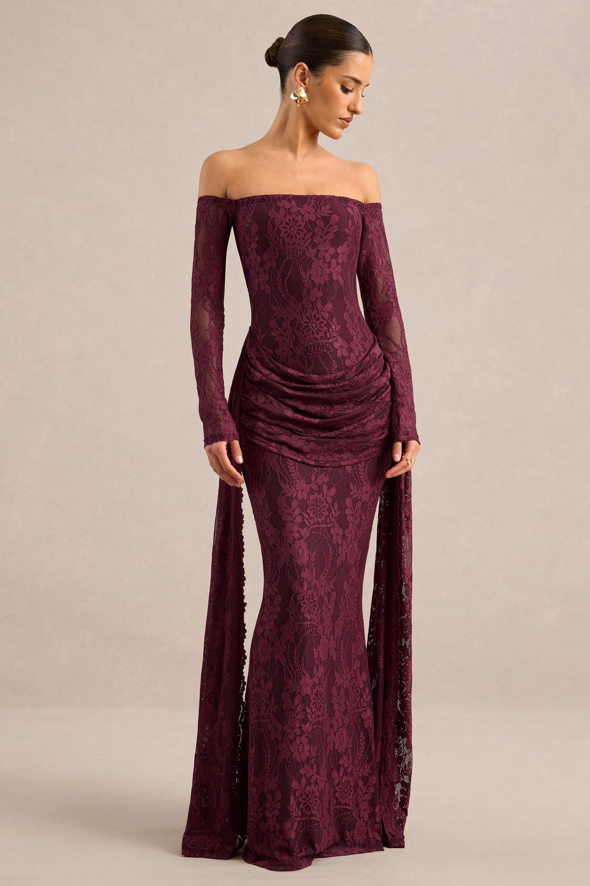 ECM_HR_CL137970102 - Parisse _ Burgundy Lace Bardot-Neck Maxi Dress With Draped-Detailing1.jpg