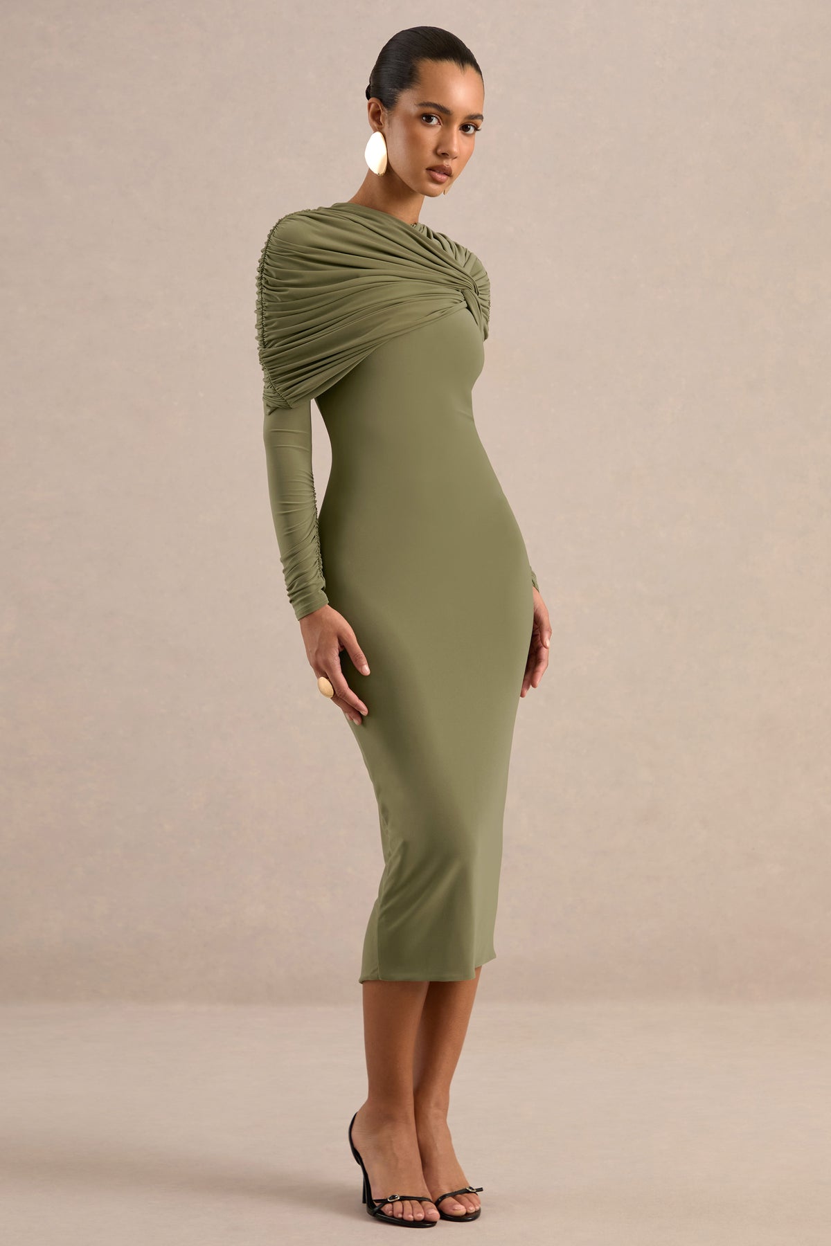ECM_HR_CL138026031 - Delaria Olive High-Neck Midi Dress With Twist-Knot Detail2.jpg