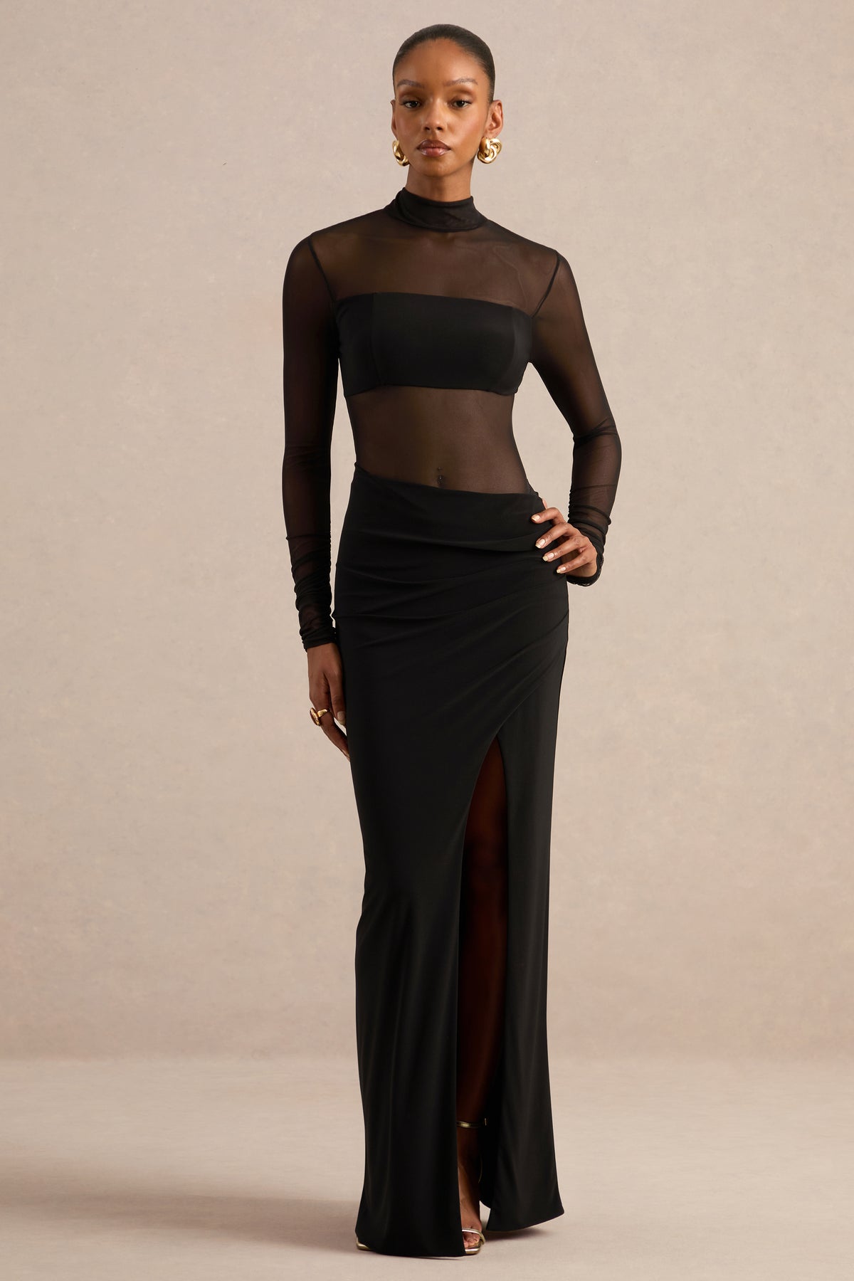 ECM_HR_CL138057001 - Asaira _ Black Mesh High-Neck Maxi Dress With Front-High Split1.jpg