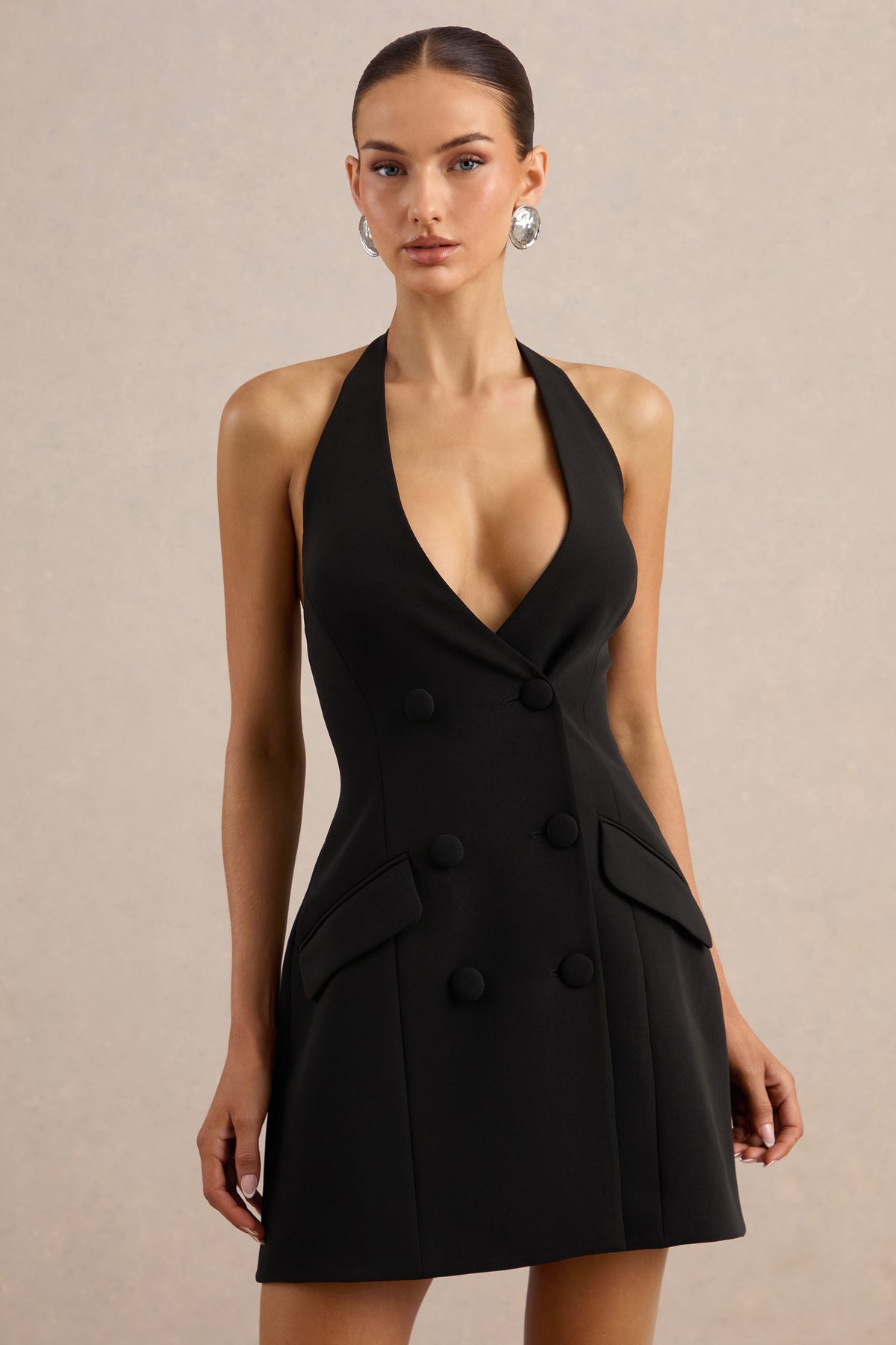 ECM_HR_CL138093001 - Carlin | Black Plunge-Neck Tailored Mini Dress With Button Detailing 3.jpg