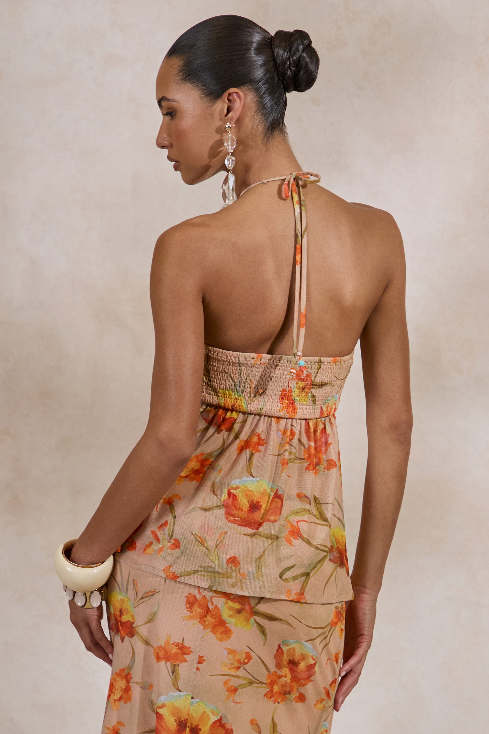 CL138221070 - Flaviah _ Orange Floral Print Mesh Halter-Neck Top 7.jpg