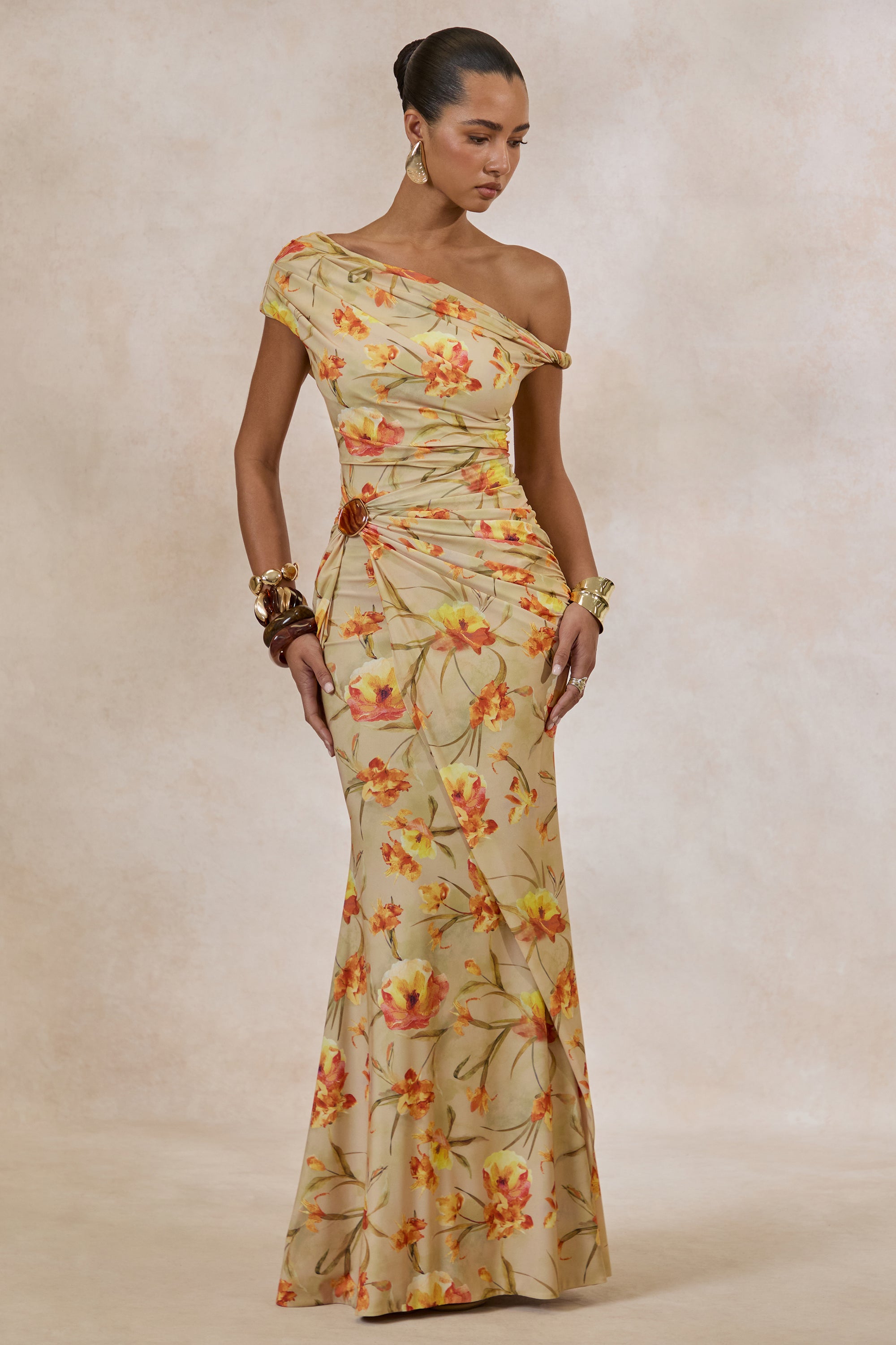 ECM_HR_CL138225070 - Asiya _ Orange Floral Asymmetric-Neck Maxi Dress With Gathered Detailing 0.jpg