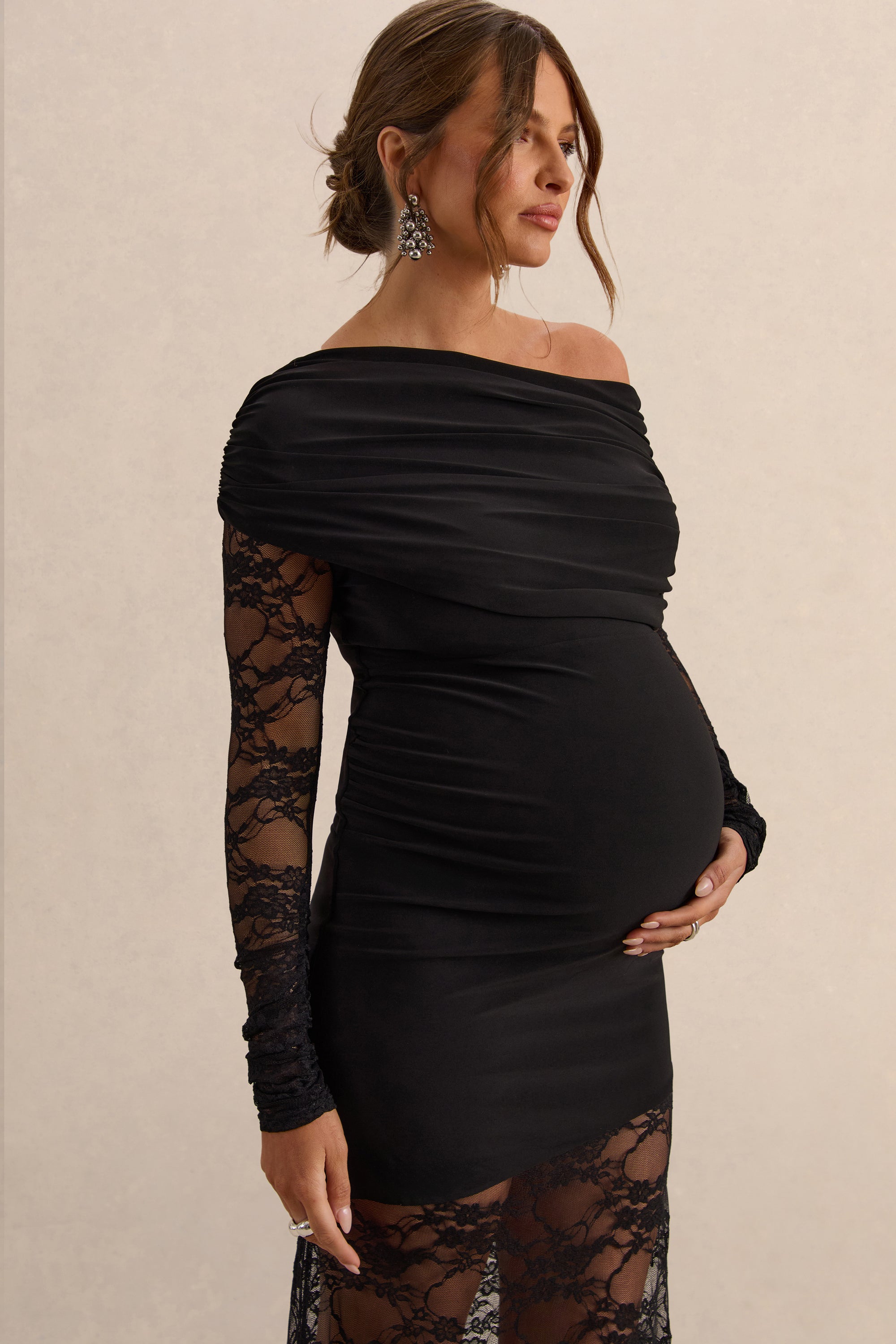 ECM_HR_CL138249001  - Giuliana - Black Asymmetric-Neck Maternity Maxi Dress With Lace Detailing 2.jpg