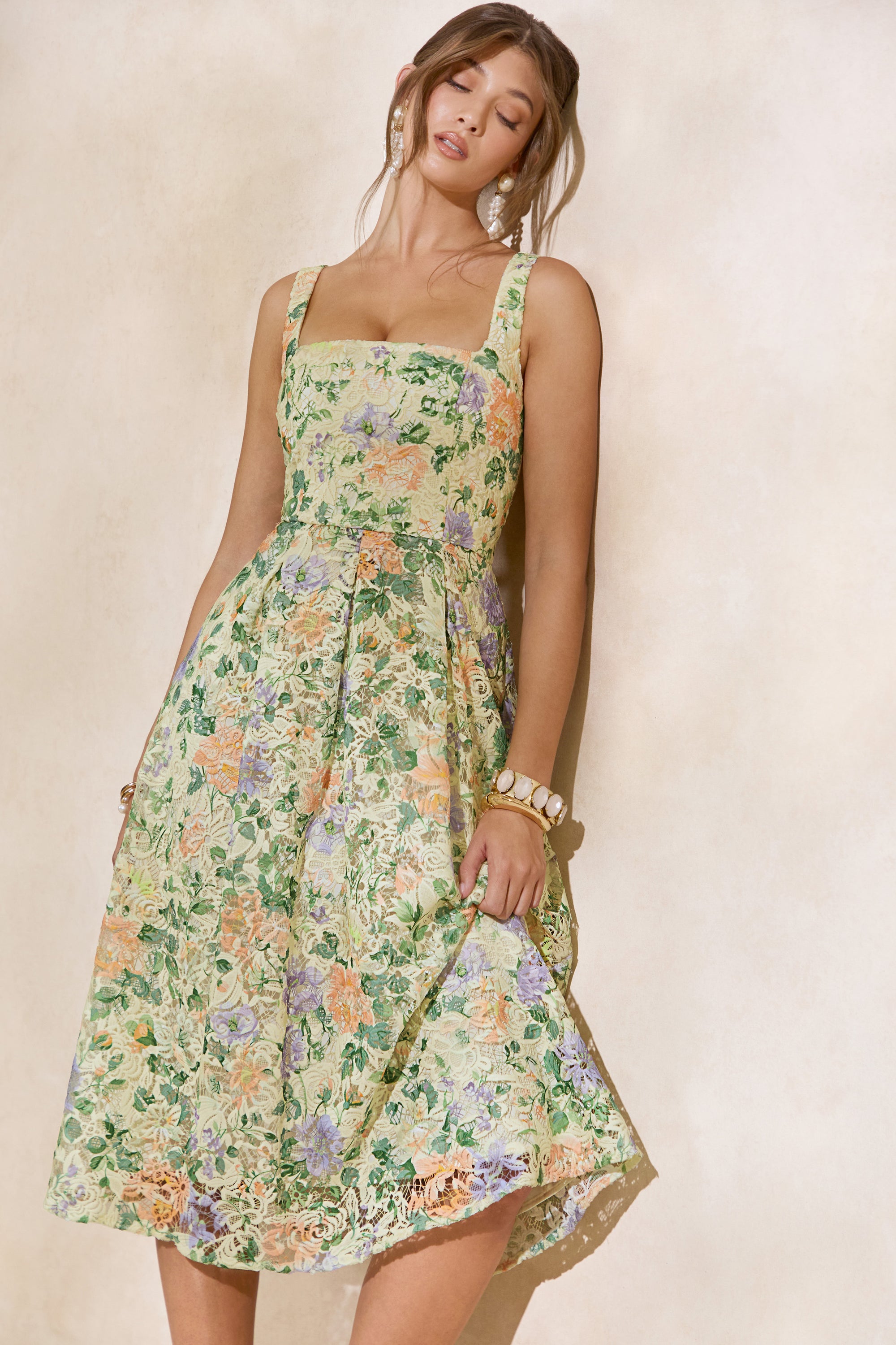 CL138257121 - Lorielle _ Lemon Floral Print Lace Square-Neck Midi Dress5.jpg