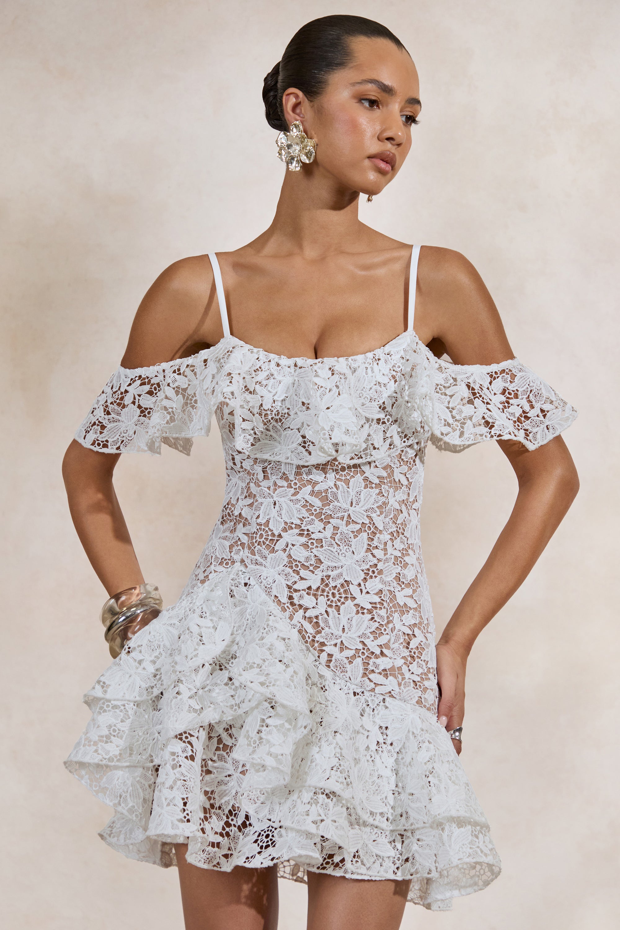 CL138260110 - Lyris _ White Lace Scoop-Neck Mini Dress With Ruffled Detailing2.jpg