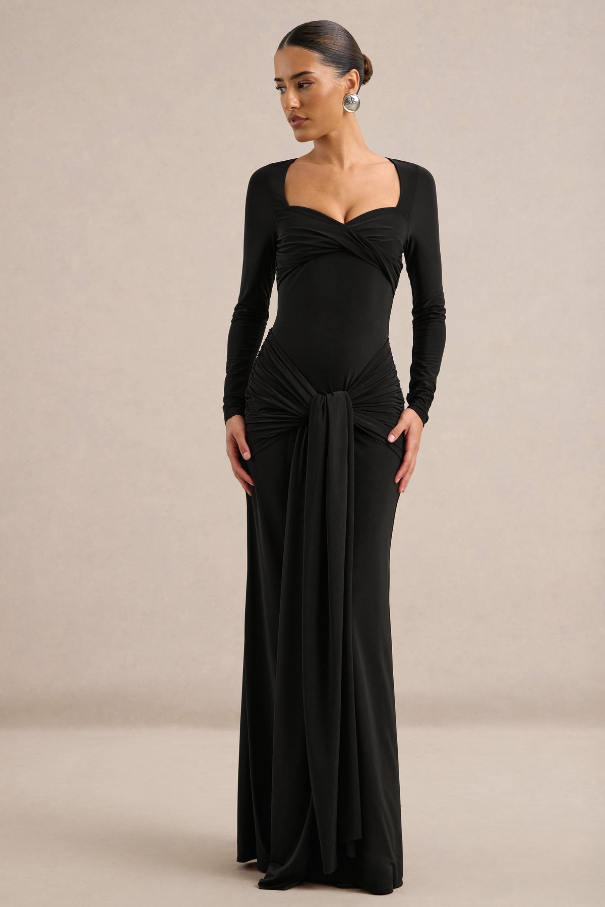 ECM_HR_CL138357001 - Lania _ Black Sweetheart-Neck Maxi Dress With Gathered Detailing1.jpg