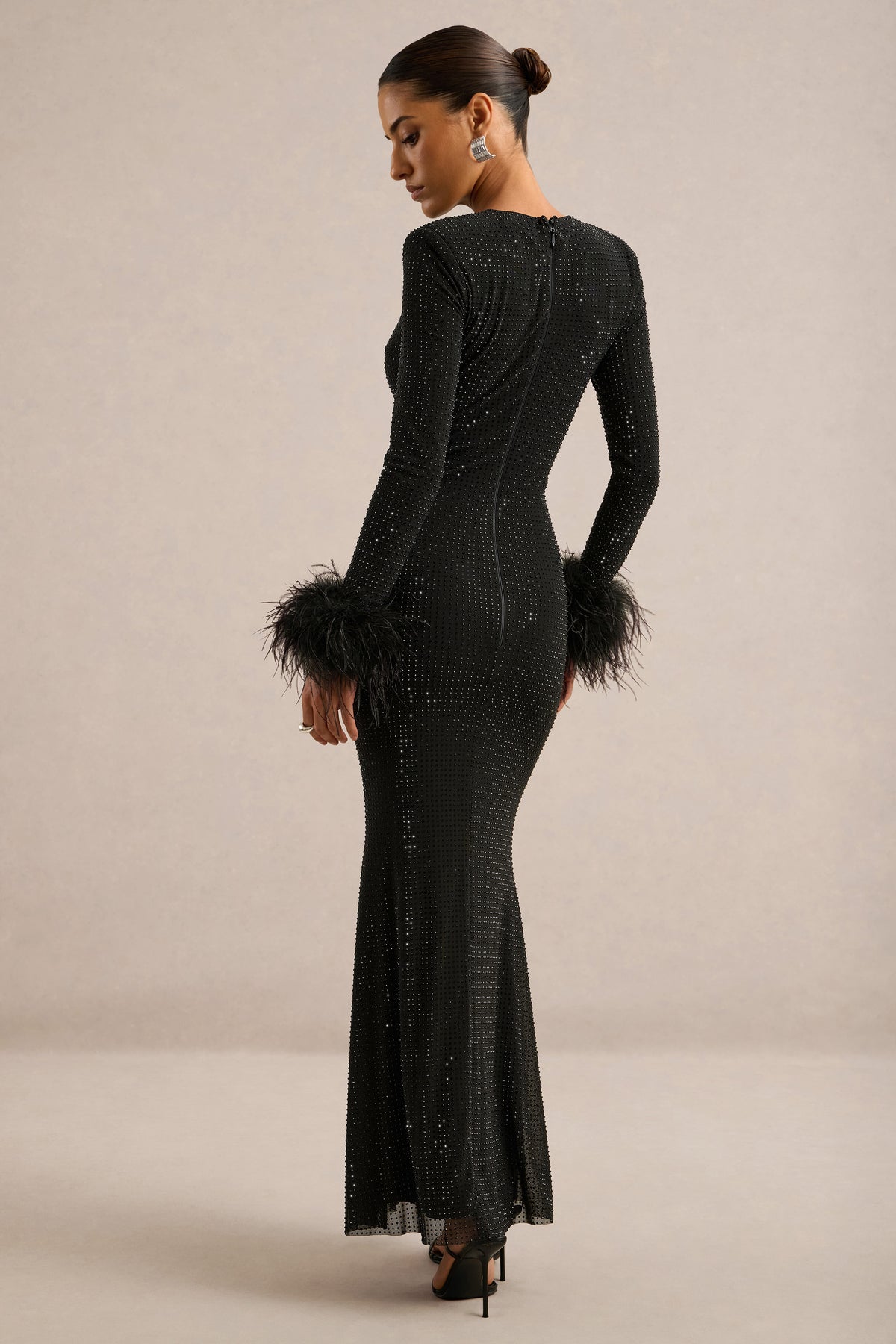 ECM_HR_CL138394001 - Garance _ Black Hotfix Round-Neck Maxi Dress With Feather Trim Cuffs6.jpg