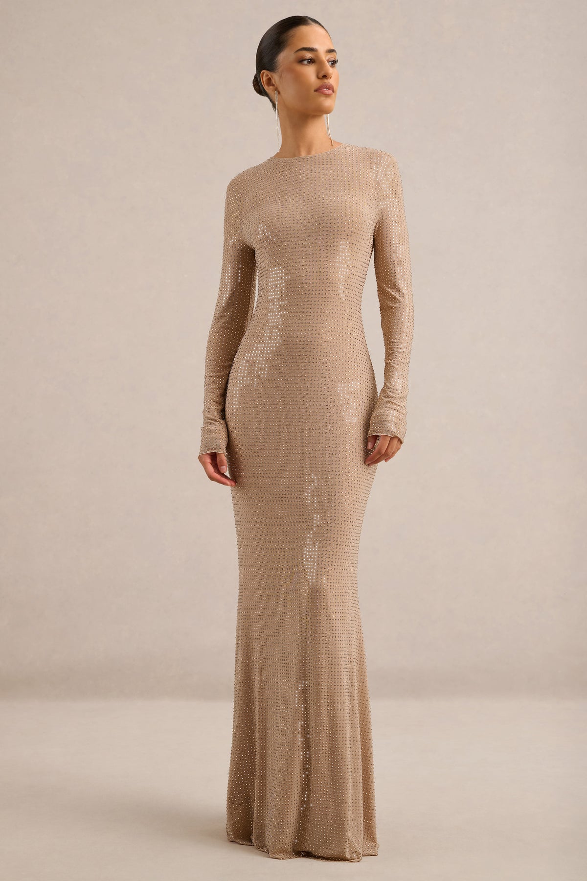 ECM_HR_CL138394060 - Garance _ Champagne Hotfix Round-Neck Maxi Dress With Feather Trim Cuffs5.jpg
