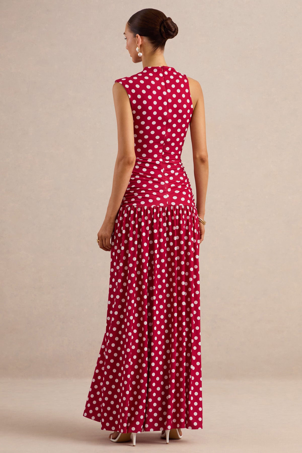 ECM_HR_CL138444100  - Kelis _ Red Polka-Dot High-Neck Maxi Dress With Draped Detailing 5.jpg