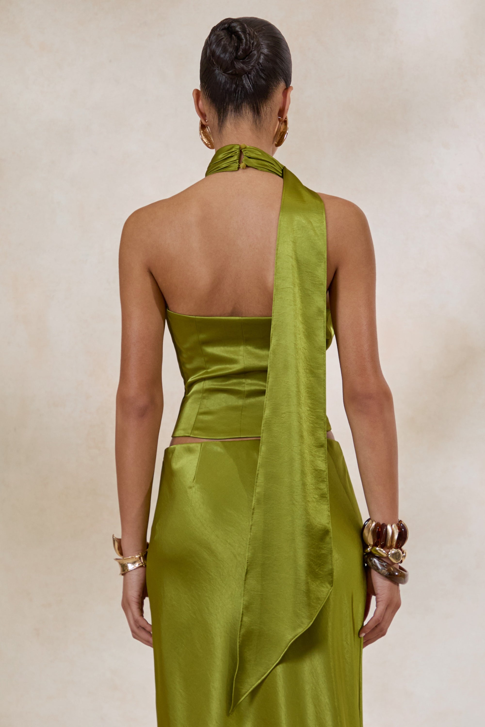 ECM_HR_CL138550031 - Lareina _ Olive Satin Maxi Skirt + CL138549031 - Lareina _ Olive Satin Halter-Neck Top 14.jpg