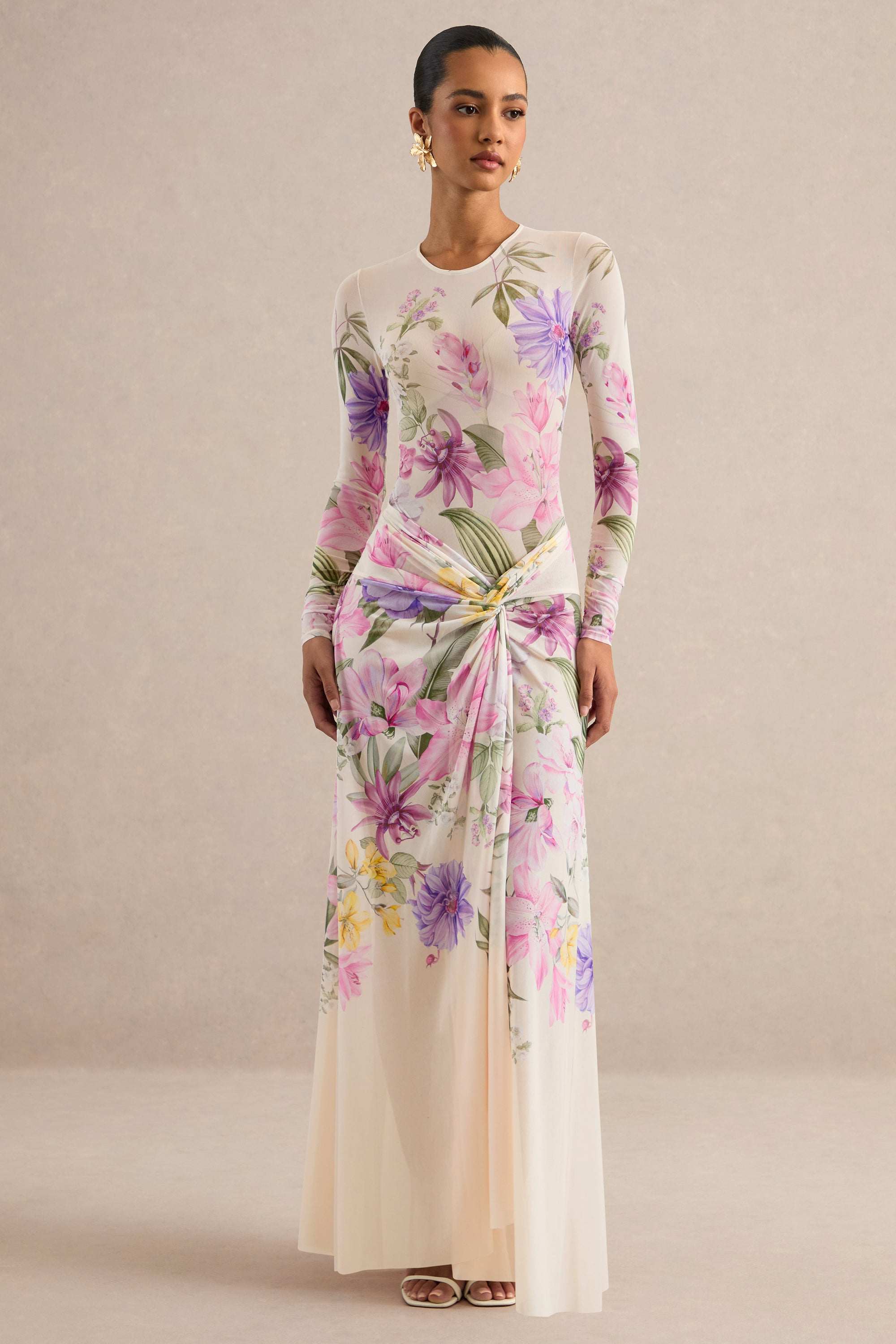 CL138604111 - Malva _ Cream Floral Print Mesh Maxi Skirt With Twist Detail And Front High Split 0.jpg