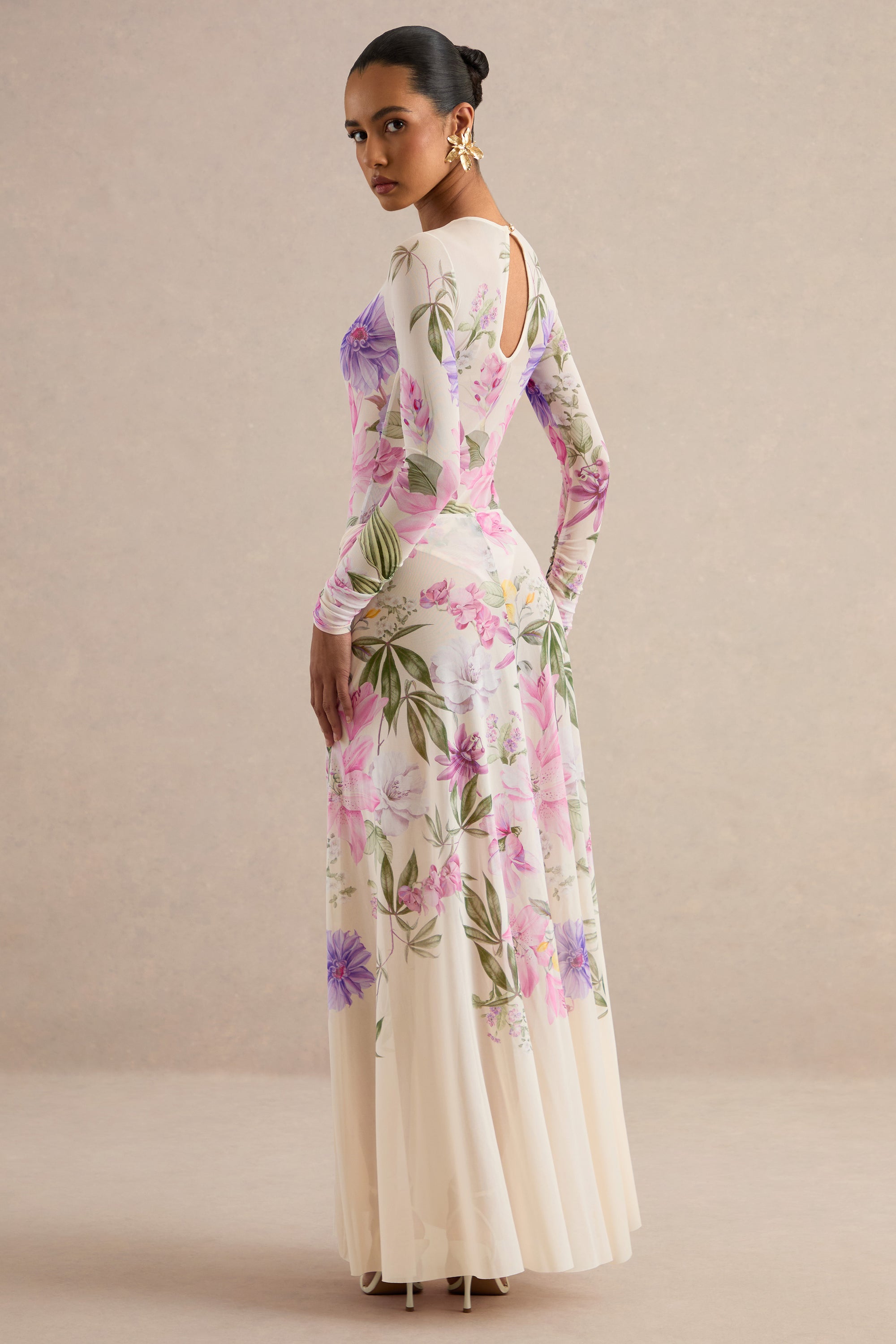 CL138604111 - Malva _ Cream Floral Print Mesh Maxi Skirt With Twist Detail And Front High Split 9.jpg