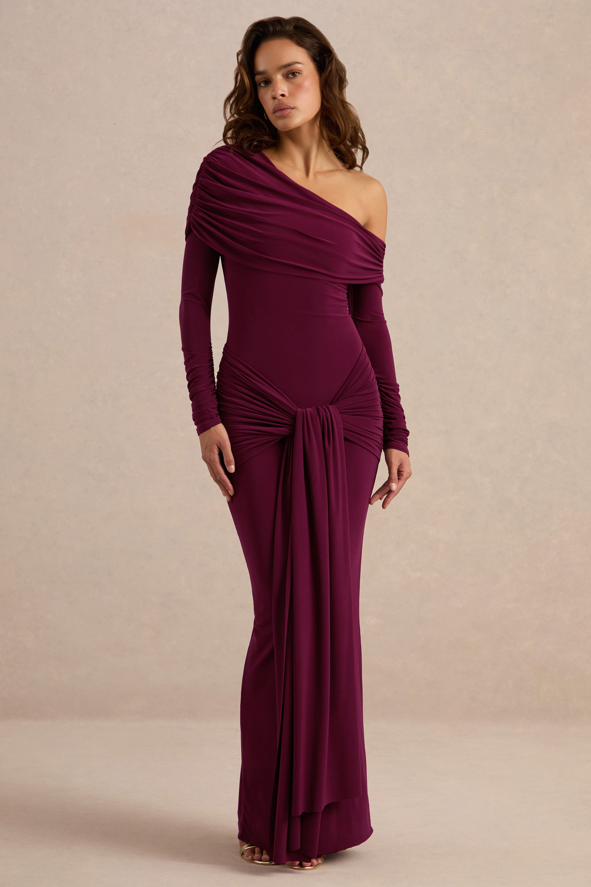 ECM_HR_CL138681102 - Avonlea Burgundy Asymmetric-Neck Maxi Dress With Gathered Detailing2.jpg