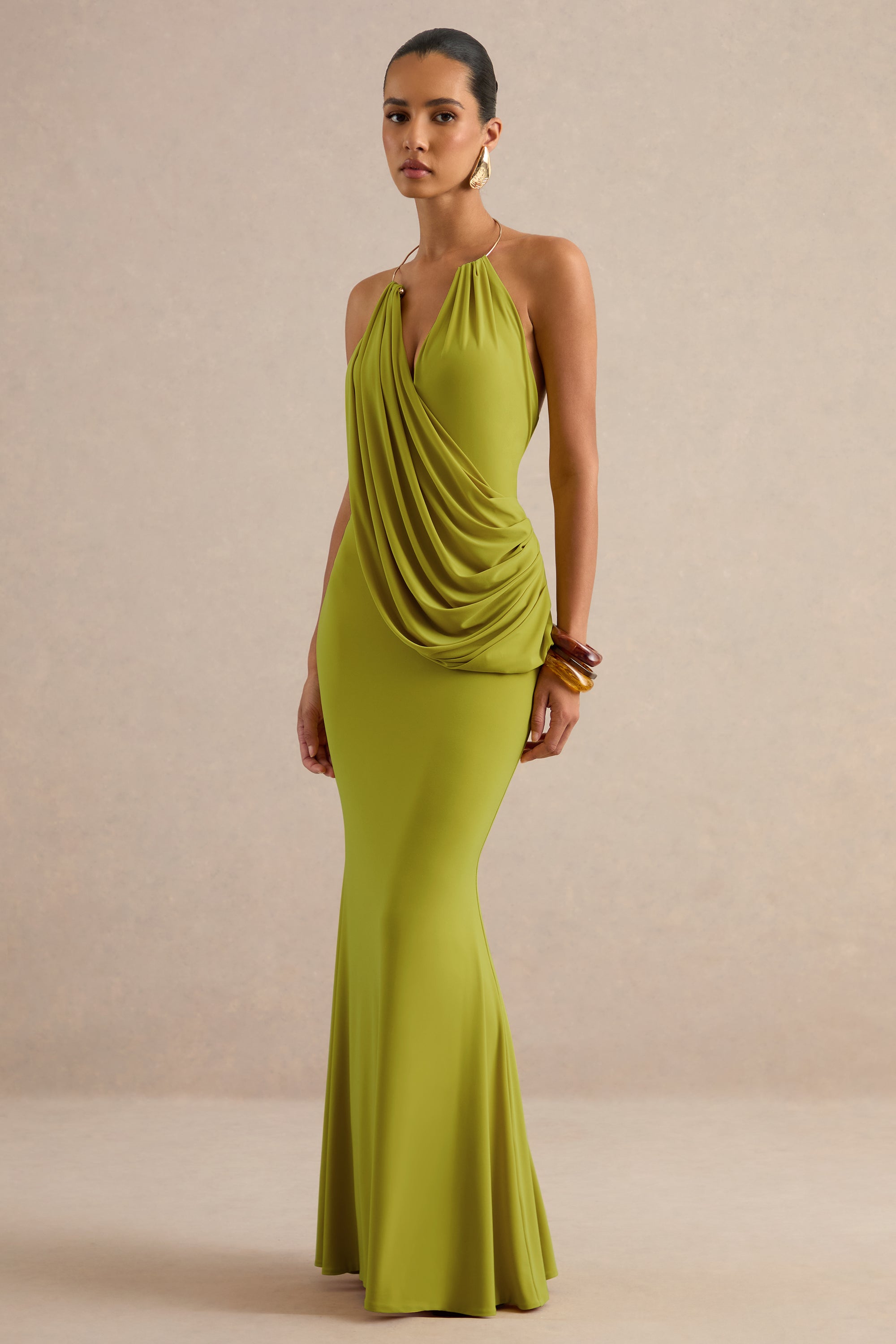 ECM_HR_CL138697031 - Dinara _ Olive Halter-Neck Maxi Dress With Draped Detailing And Gold Detail 5.jpg