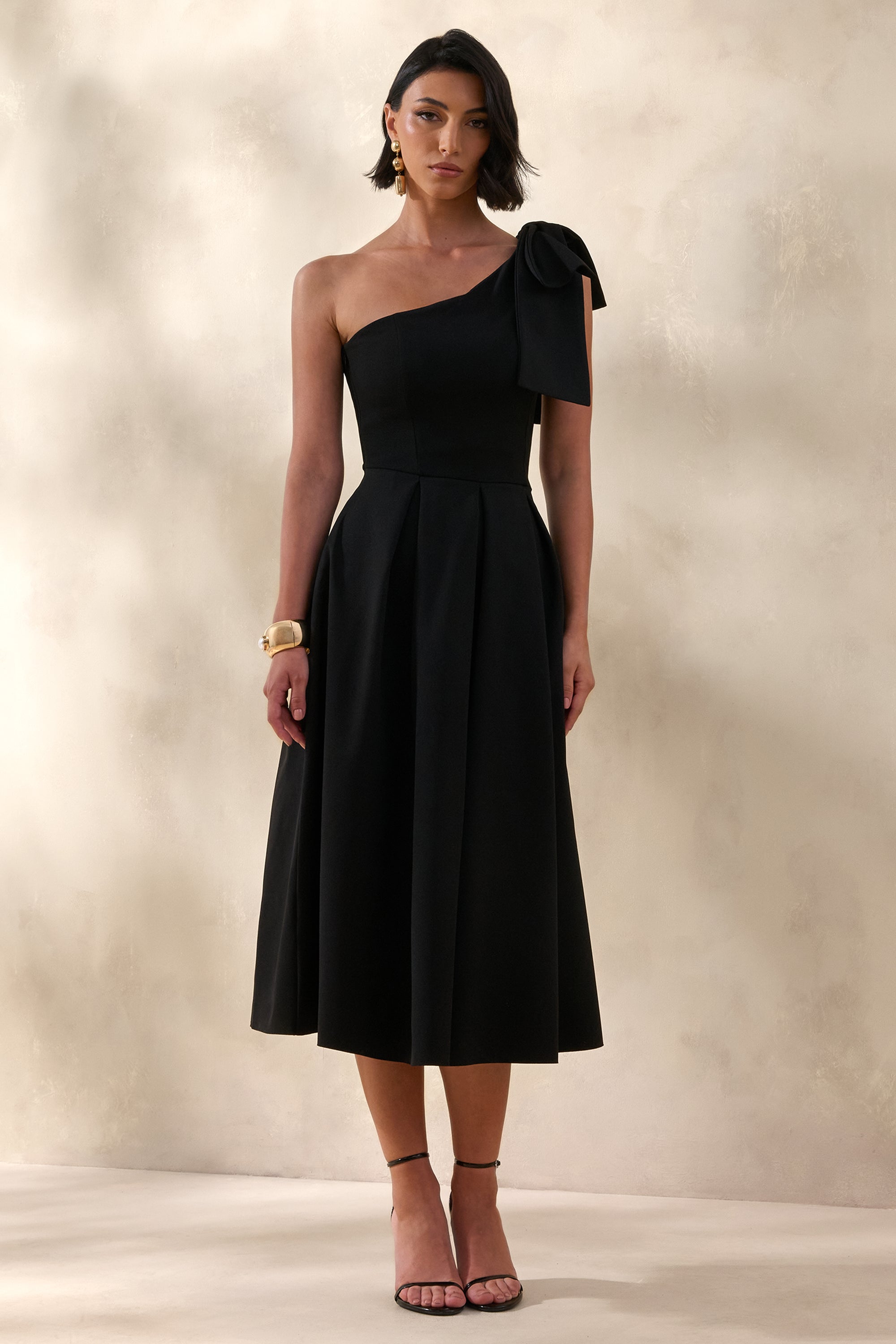 ECM_HR_CL138721001 - Meria | Black Asymmetric-Neck Midi Dress With Bow-Sleeve 0.jpg