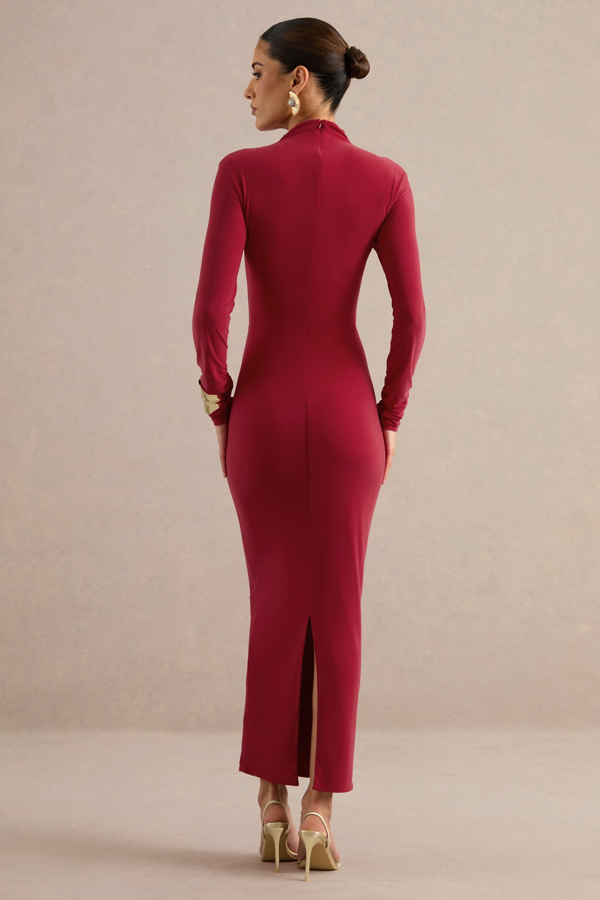 ECM_HR_CL138779100 - Erienne | Red High-Neck Maxi Dress With Draped Detailing5.jpg