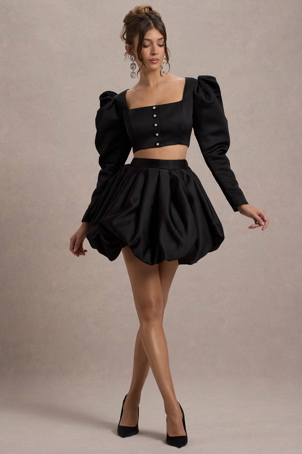 Tosca | Svart minikjol i satin med puffballform