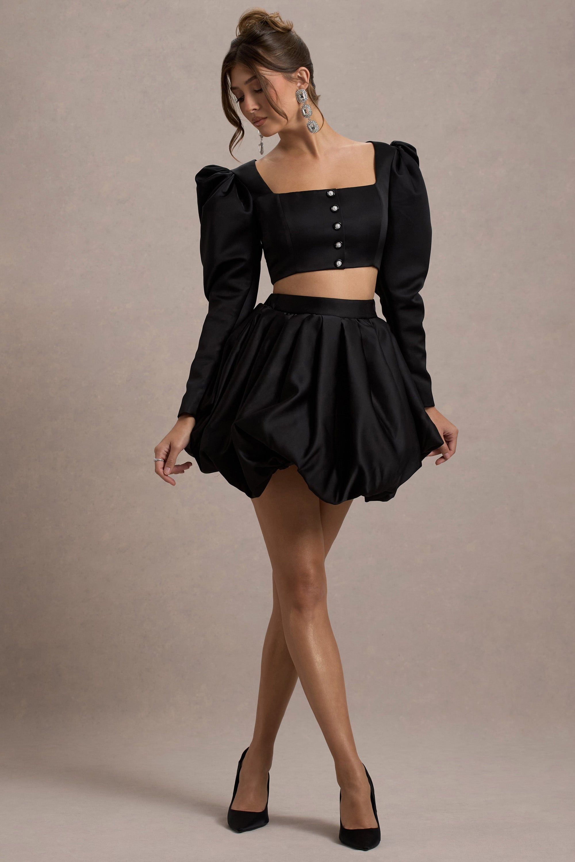 Tosca | Svart minikjol i satin med puffballform