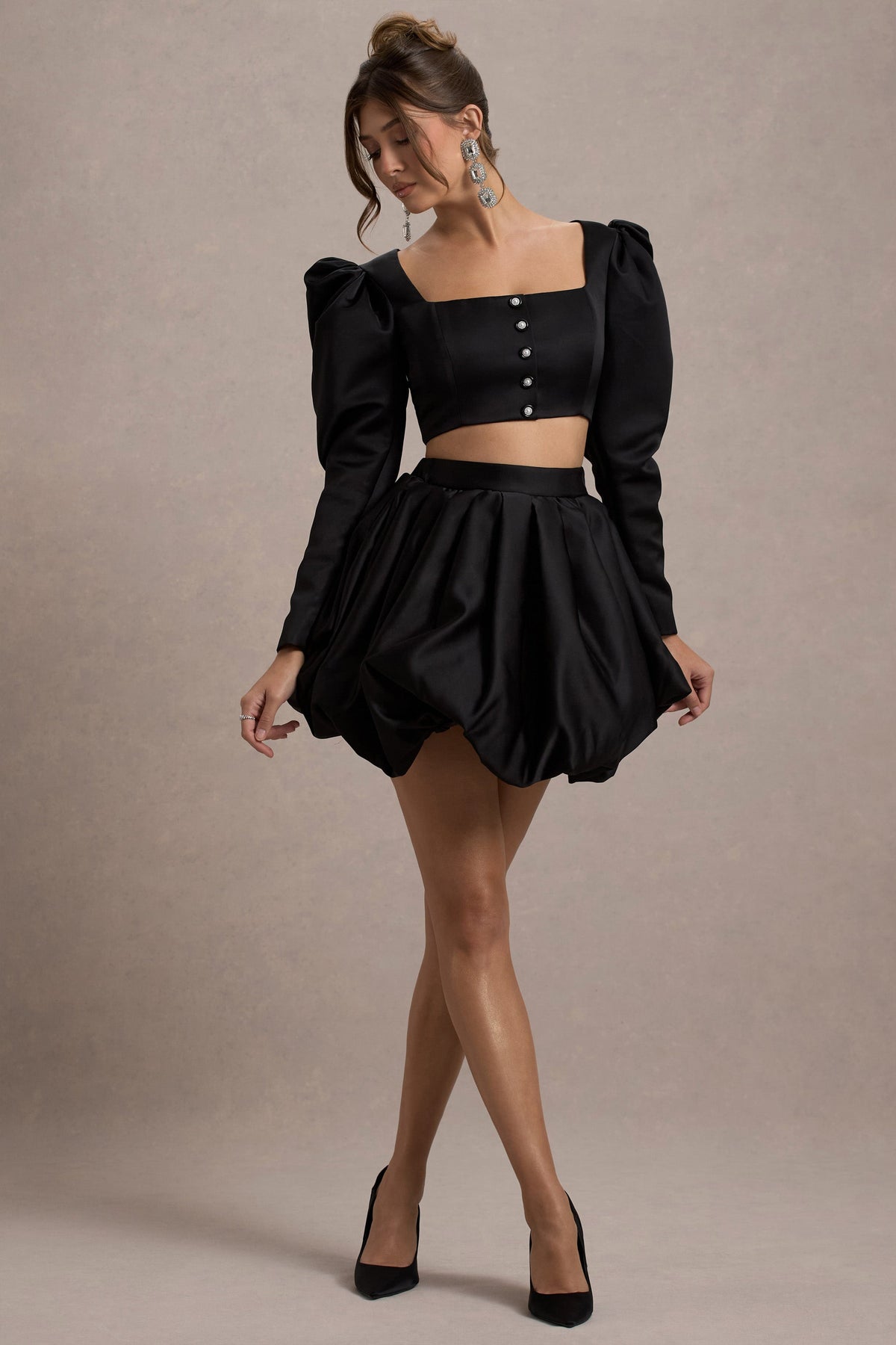 Tosca | Svart minikjol i satin med puffballform