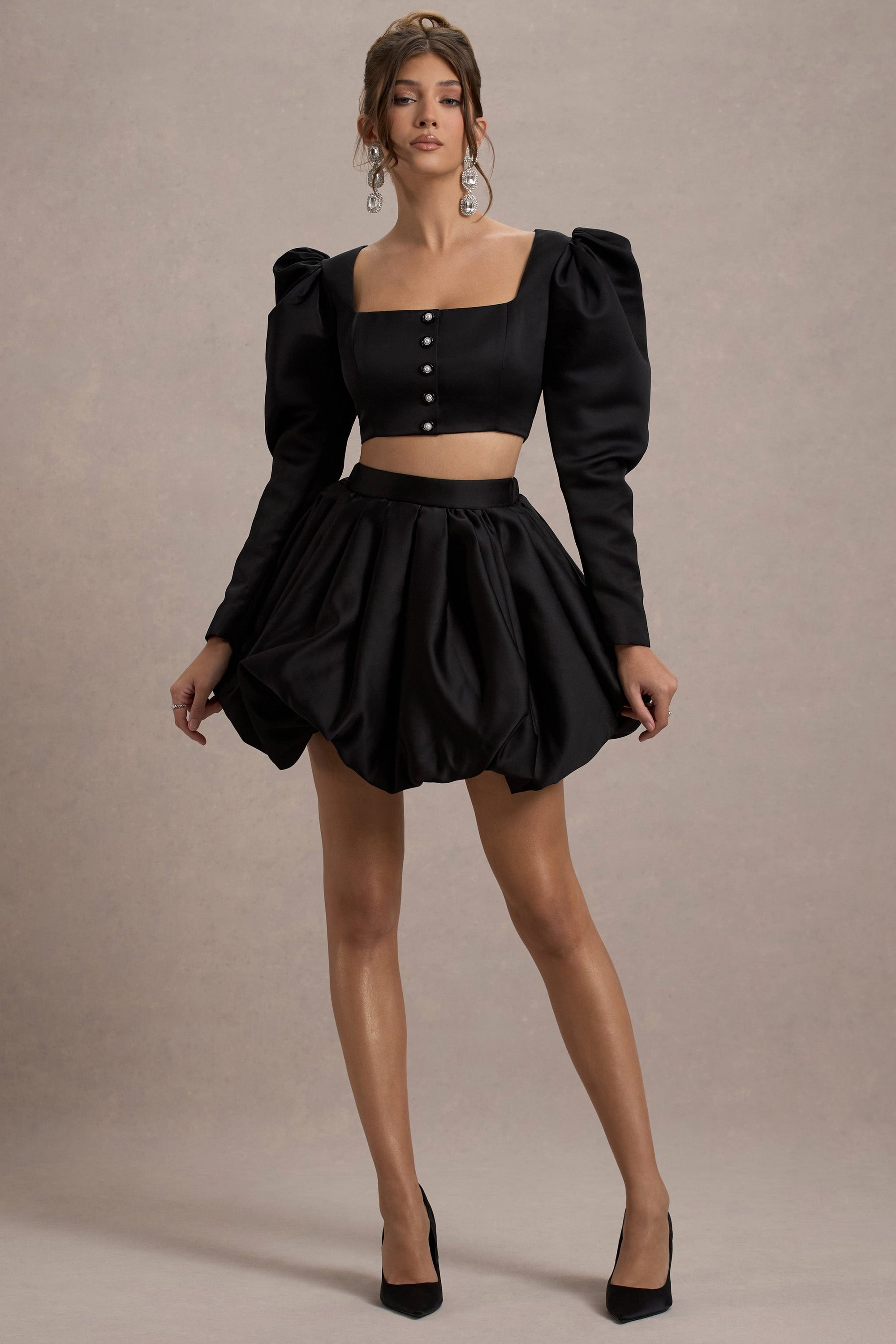 Tosca | Svart minikjol i satin med puffballform