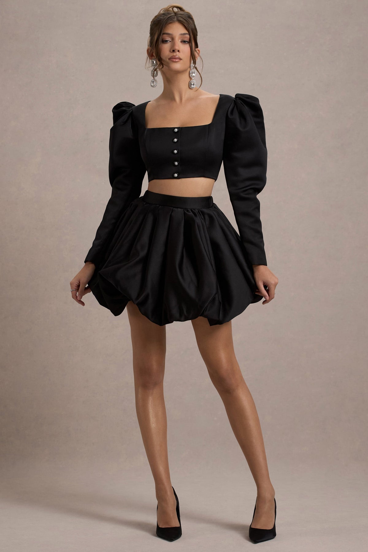 Tosca | Svart minikjol i satin med puffballform