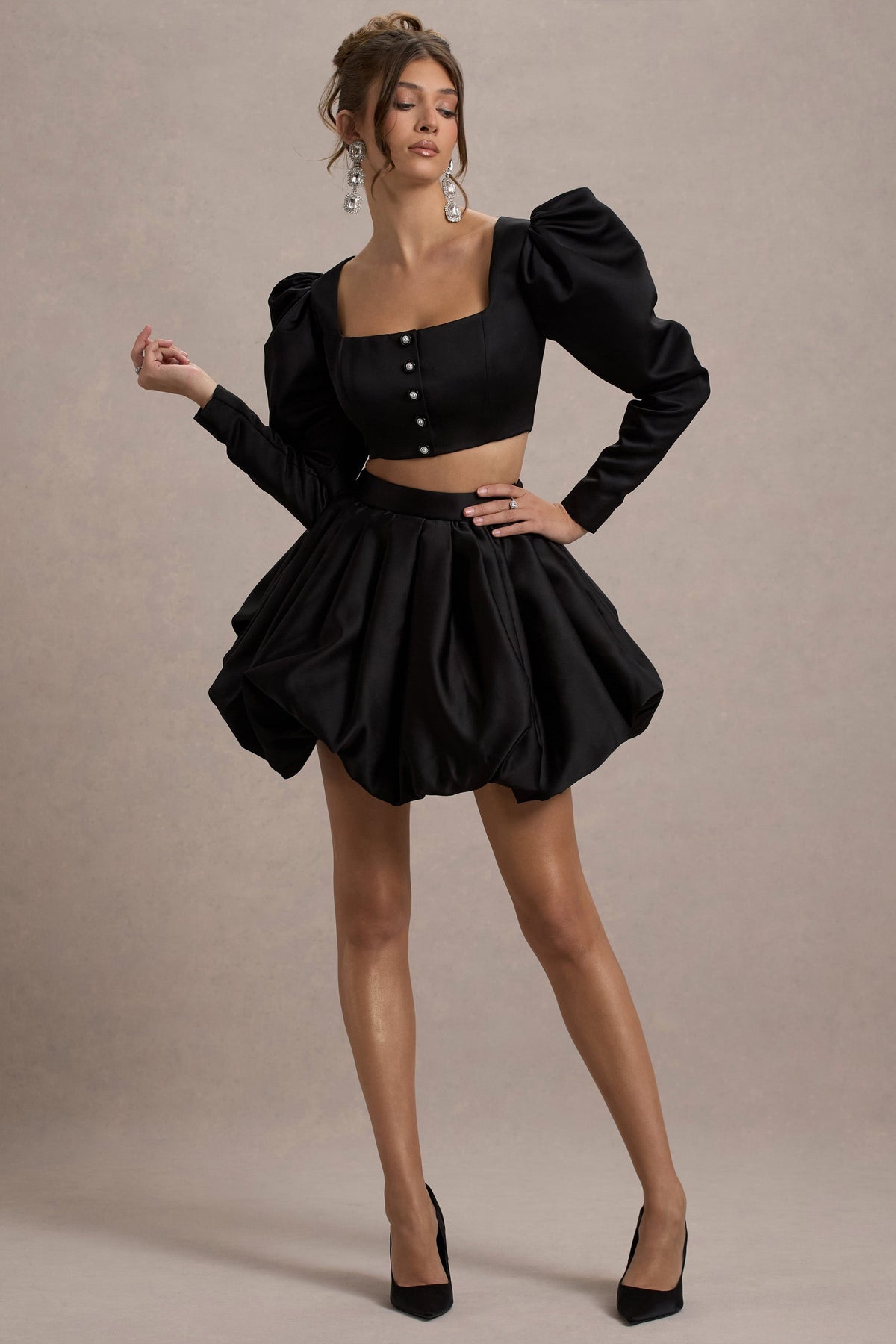 Tosca | Svart minikjol i satin med puffballform