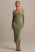 Spark | Olive Bardot-Neck Midi Dress With Bow Detail